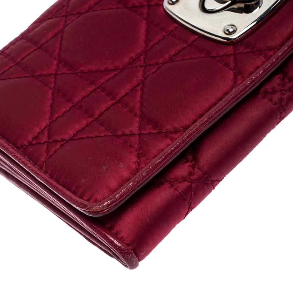 Dior Burgundy Quilted Cannage Satin Charming Lock Continental Wallet 3