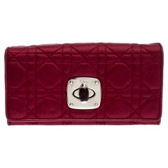 Dior Burgundy Quilted Cannage Satin Charming Lock Continental Wallet