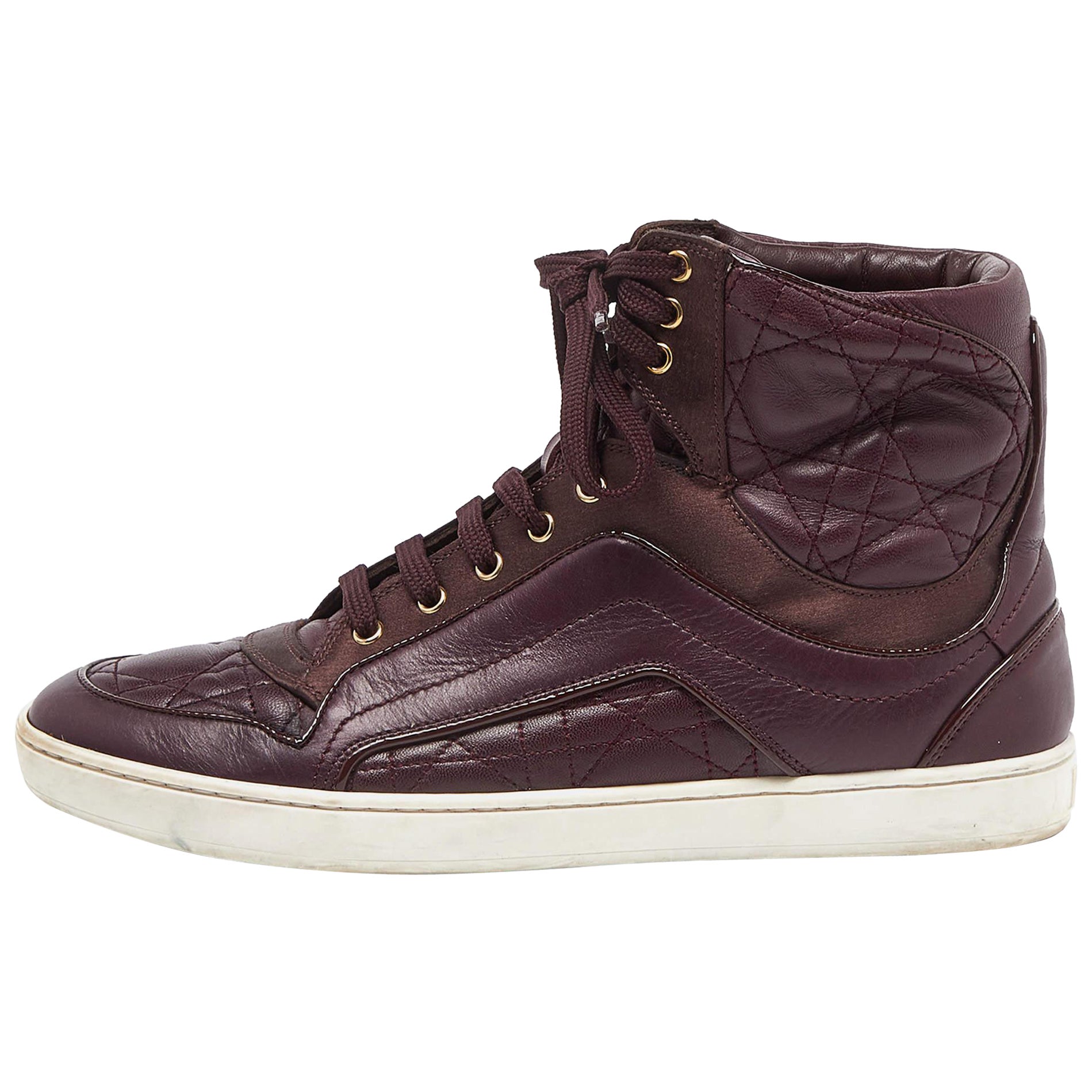 Dior Burgundy Quilted Leather and Satin High Top Sneakers Size 36