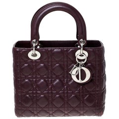 Dior Burgundy Quilted Leather Lady Dior Medium Tote