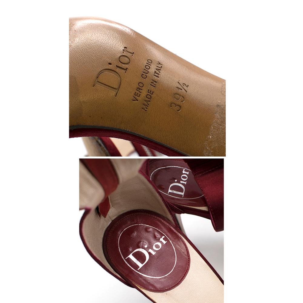 Dior Burgundy Satin Zip Detail Sandals 39.5 In Good Condition For Sale In London, GB