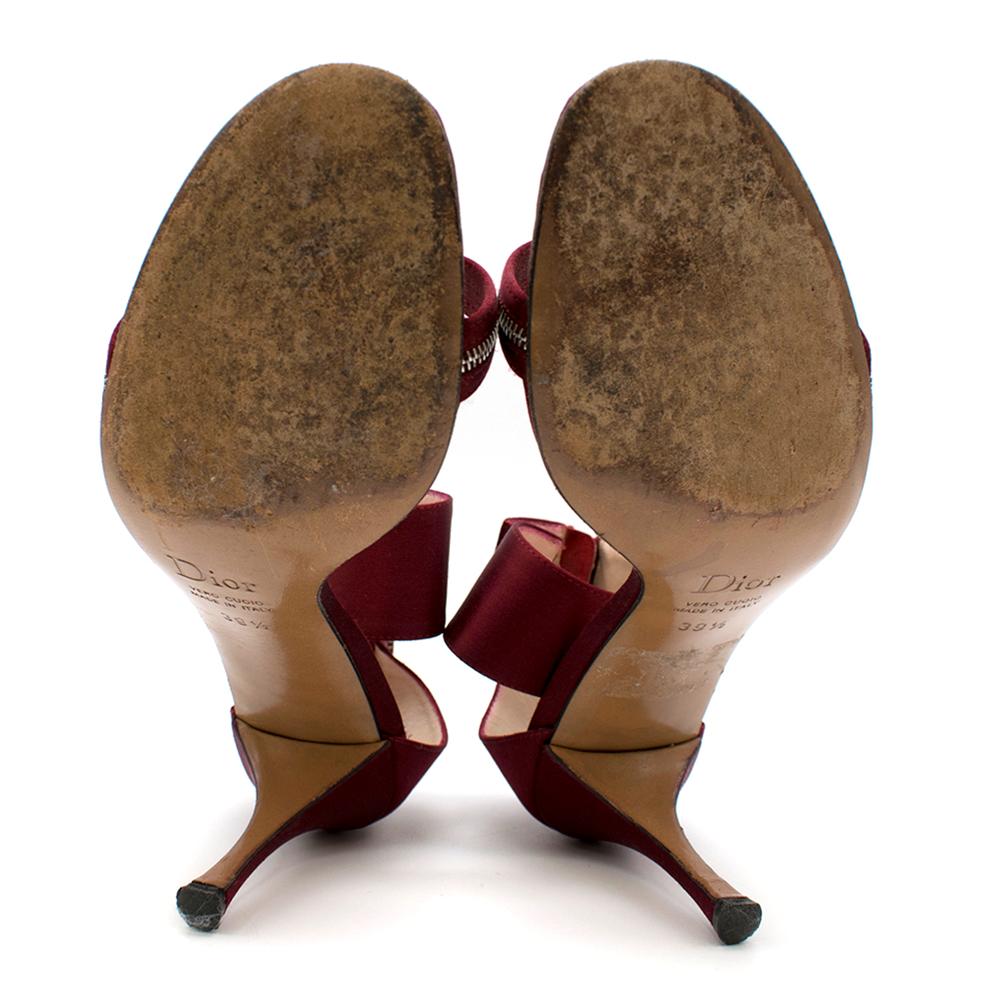 Women's Dior Burgundy Satin Zip Detail Sandals 39.5 For Sale