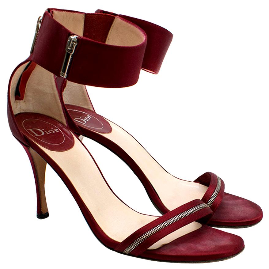 Dior Burgundy Satin Zip Detail Sandals 39.5 For Sale