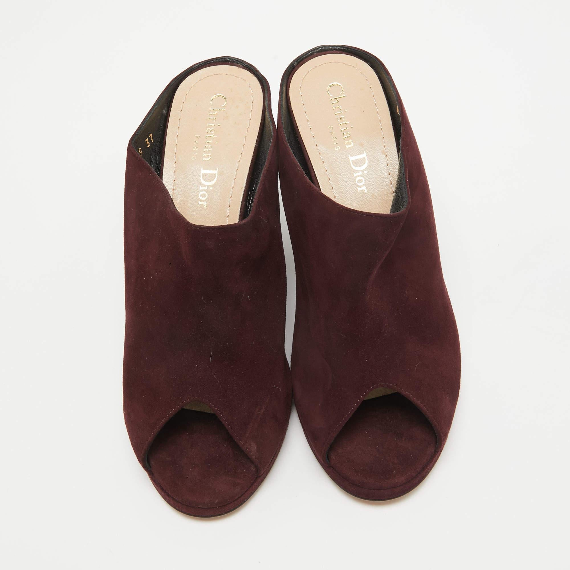 Black Dior Burgundy Suede Open Toe Wedge Mules Size 37