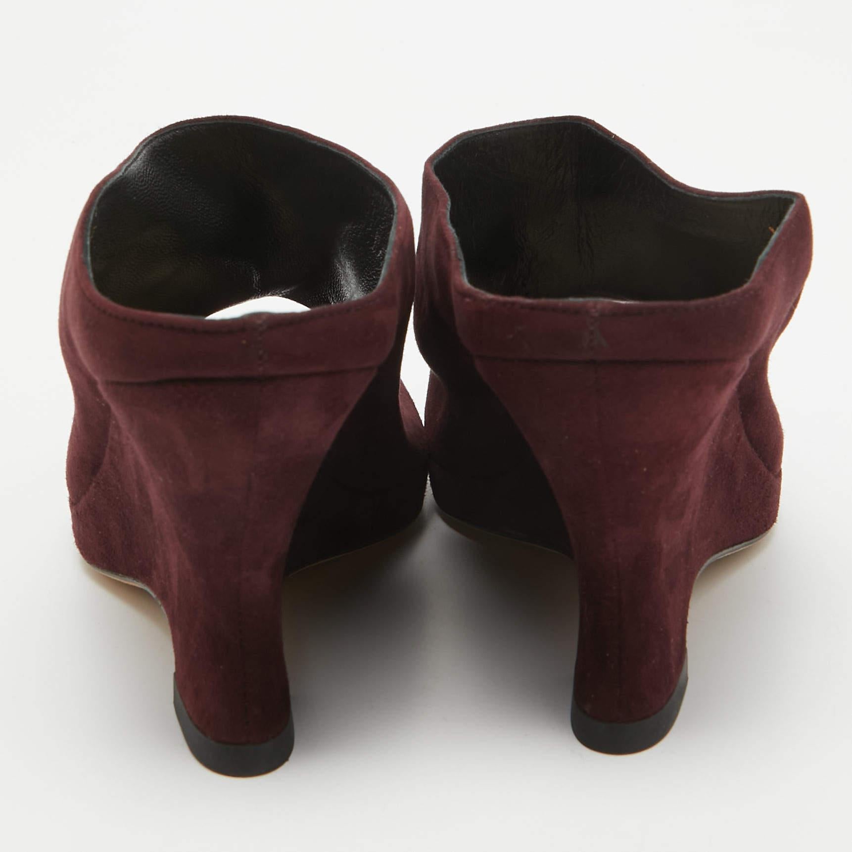 Women's Dior Burgundy Suede Open Toe Wedge Mules Size 37