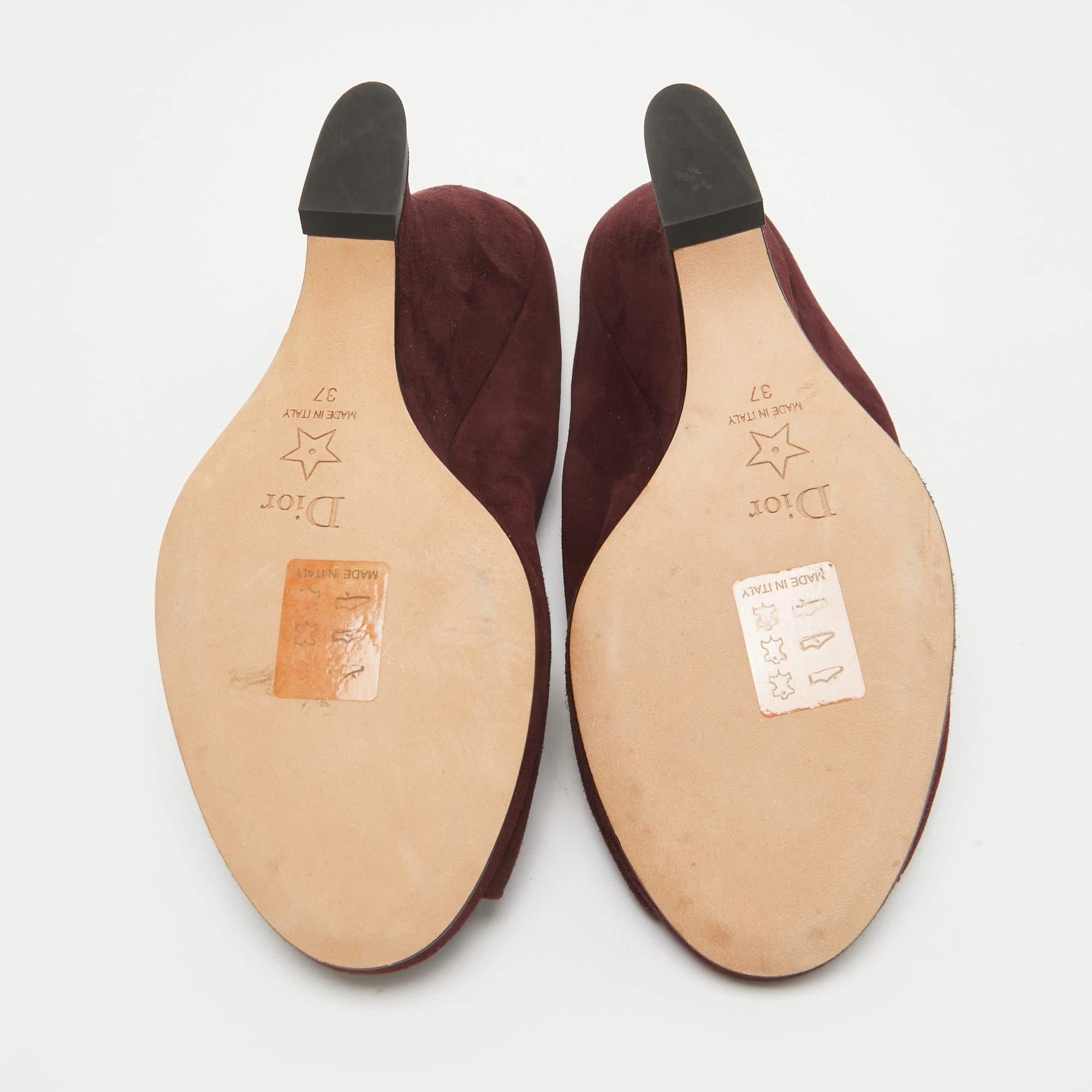Dior Burgundy Suede Open Toe Wedge Mules Size 37 1