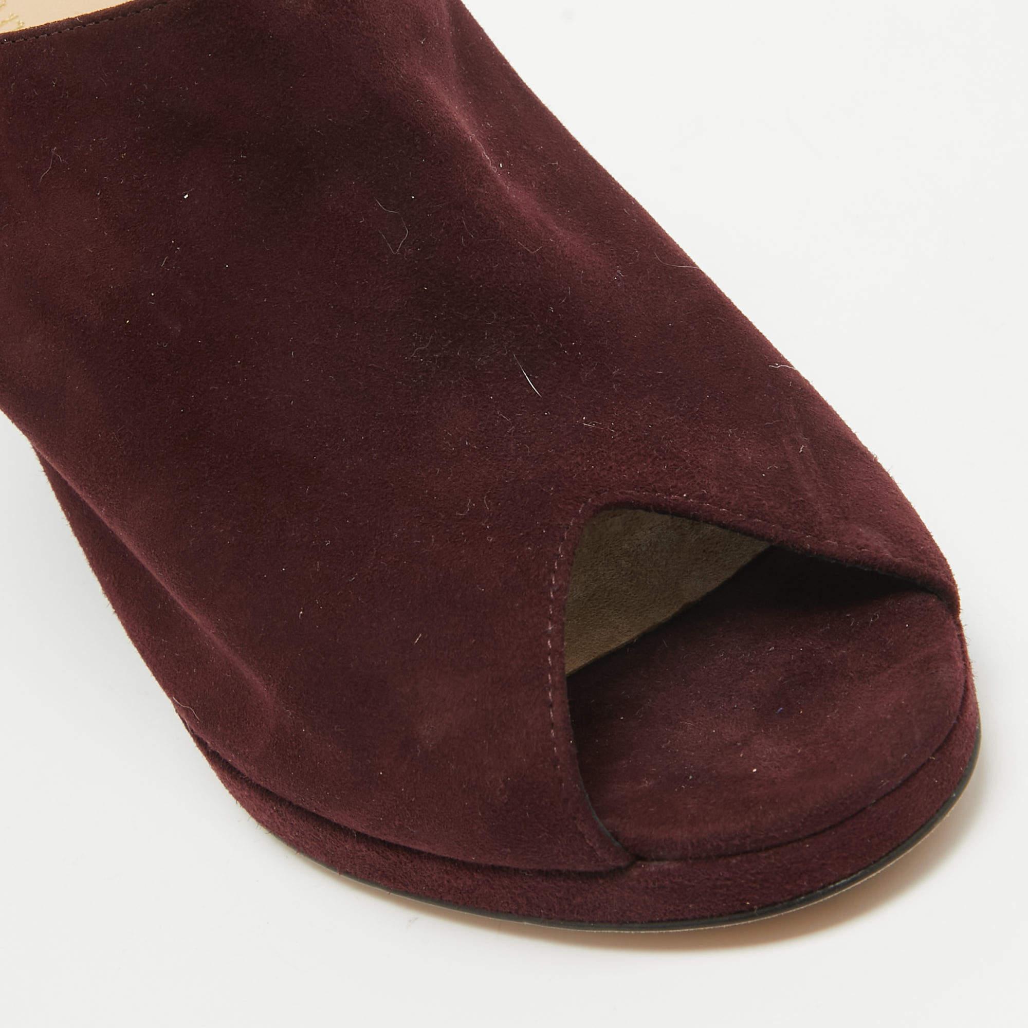 Dior Burgundy Suede Open Toe Wedge Mules Size 37 2