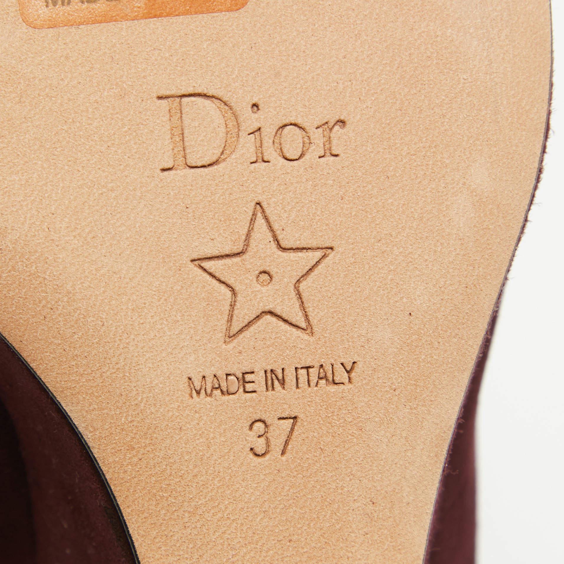 Dior Burgundy Suede Open Toe Wedge Mules Size 37 3