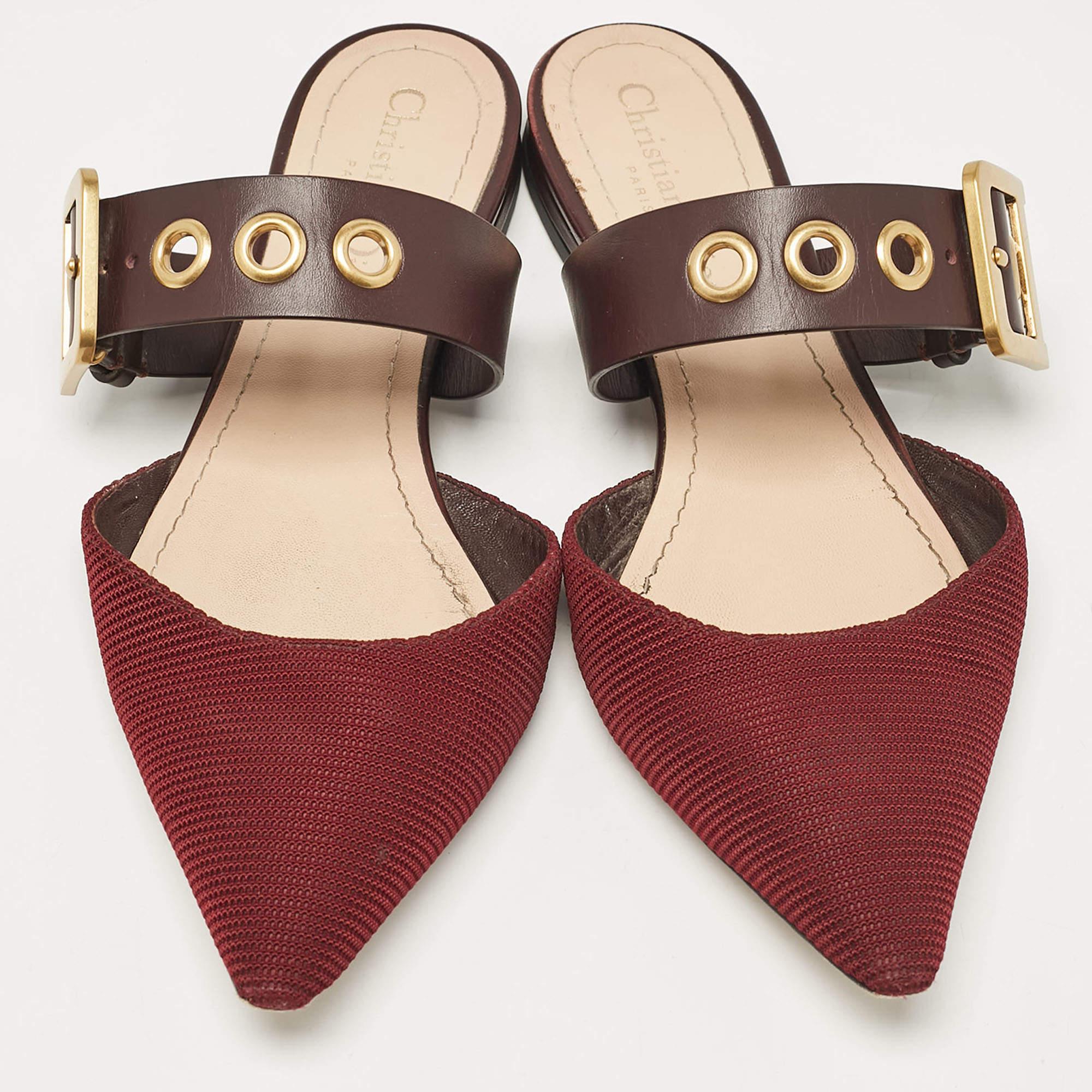 Black Dior Burgundy Technical Fabric and Leather D-Dior Flat Mules Size 38.5