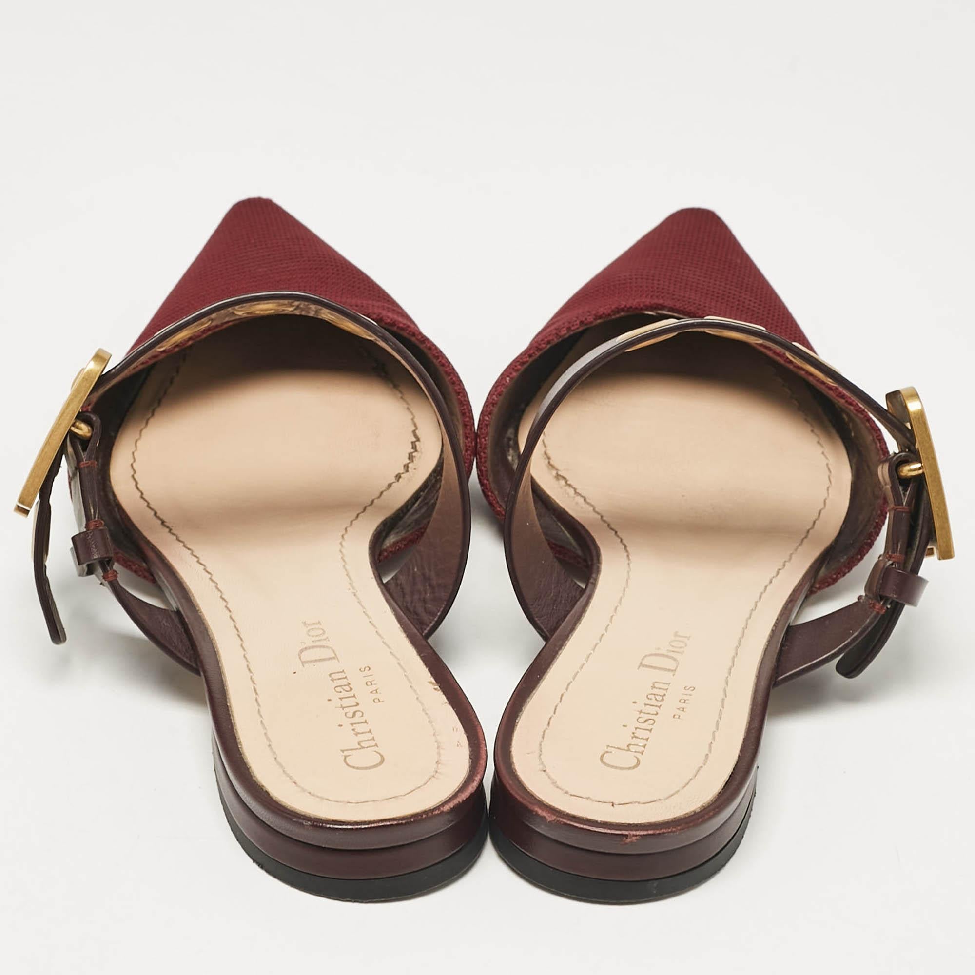 Women's Dior Burgundy Technical Fabric and Leather D-Dior Flat Mules Size 38.5