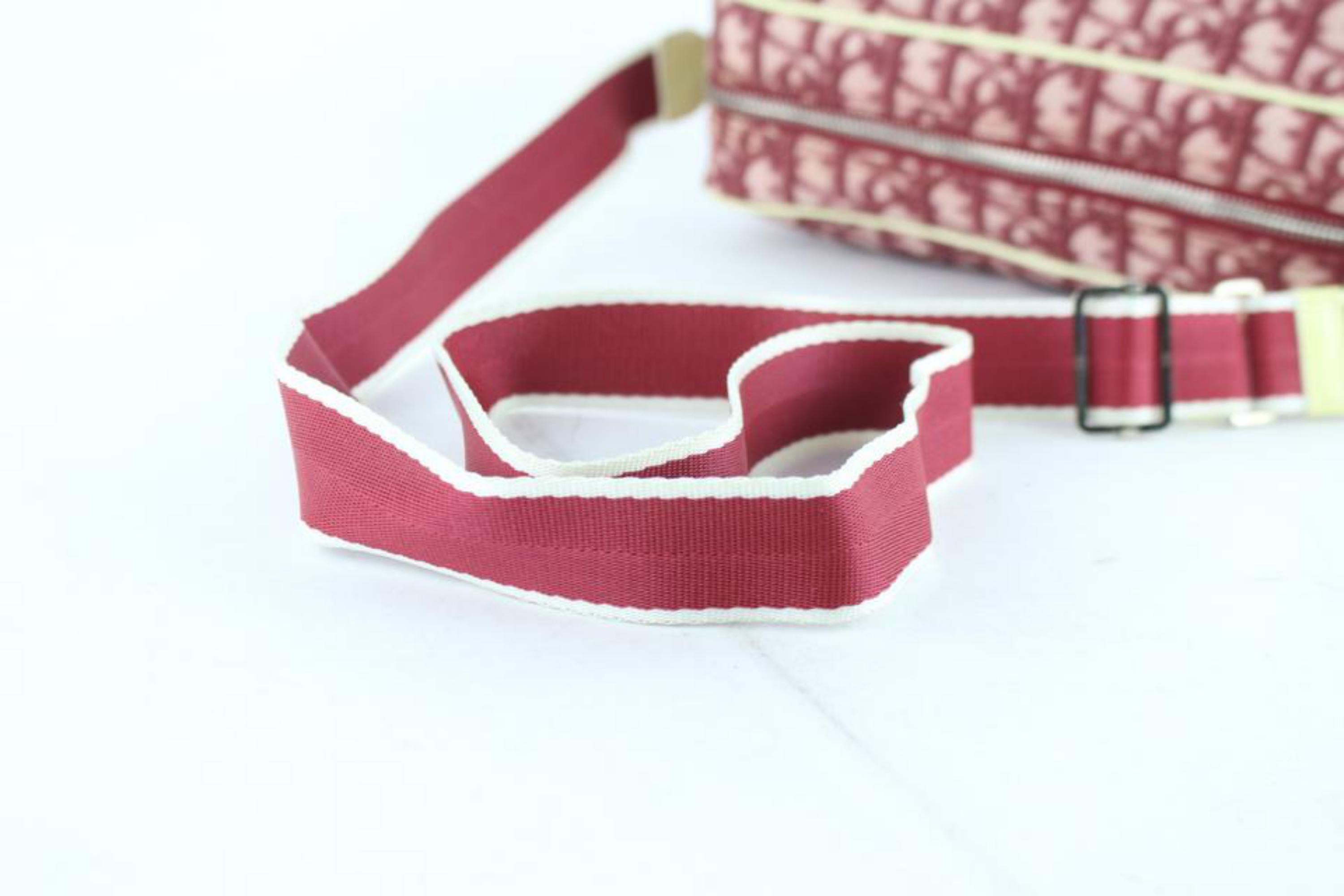 Dior Burgundy Trotter Signature Oblique Camera 5de1226 Red Coated Cross Body Bag In Good Condition For Sale In Forest Hills, NY