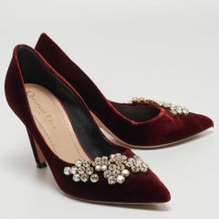 Dior Burgundy Velvet Crystal Embellished Pumps Size 36