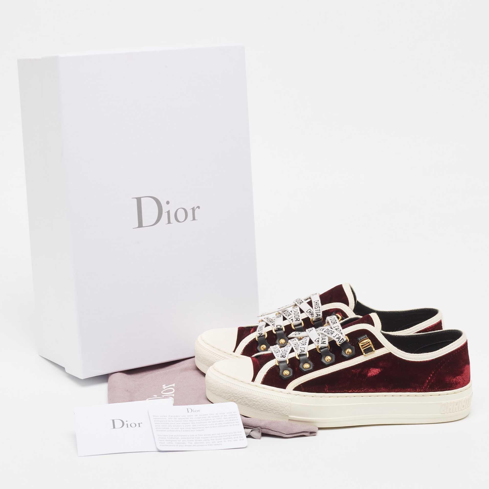 Dior Burgundy Velvet Walk'n'Dior Sneakers Size 38 For Sale 5