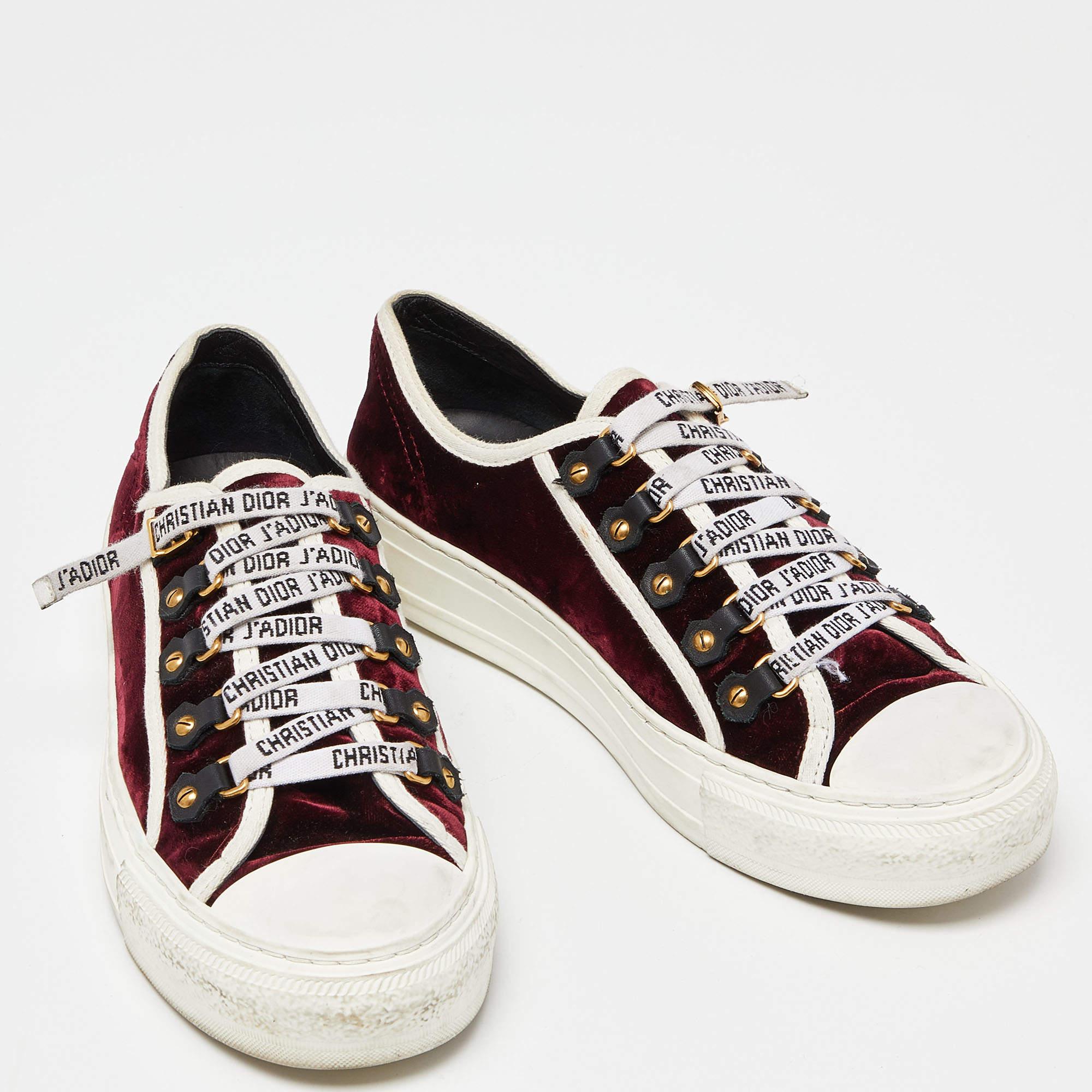 Dior Burgundy/White Velvet and Rubber Walk'n'Dior Sneakers Size 38.5 1