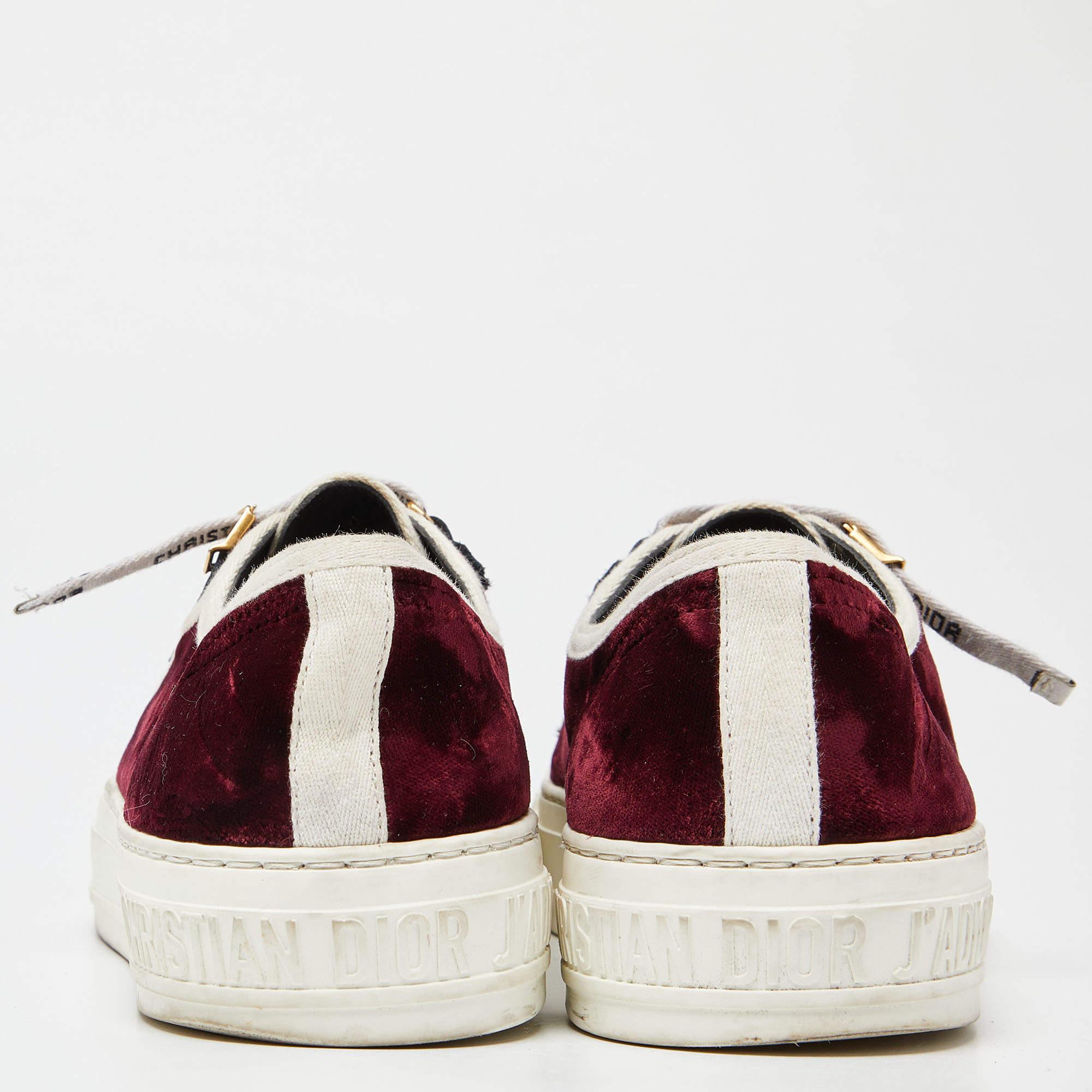 Dior Burgundy/White Velvet and Rubber Walk'n'Dior Sneakers Size 38.5 2