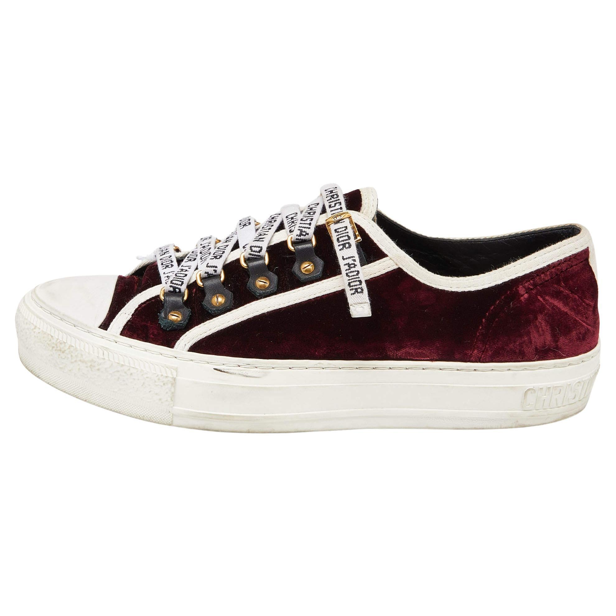 Dior Burgundy/White Velvet and Rubber Walk'n'Dior Sneakers Size 38.5