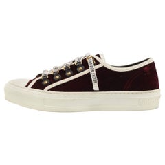 Dior Burgundy/White Velvet Canvas Trim Walk'N'Dior Low Top Sneakers Size 39.5