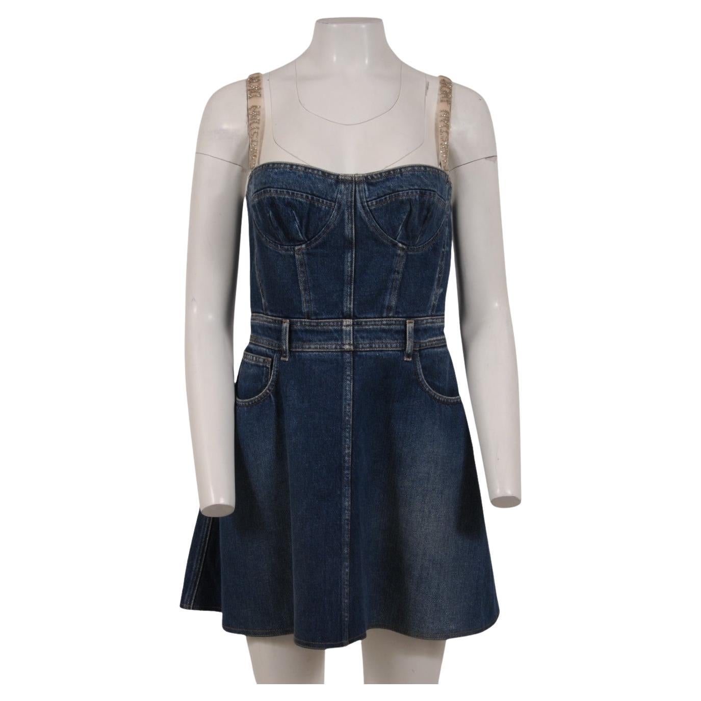 Dior Bustier Denim Mini Dress FR 42 US 10 Indigo Blue Wash Strappy Sleeveless