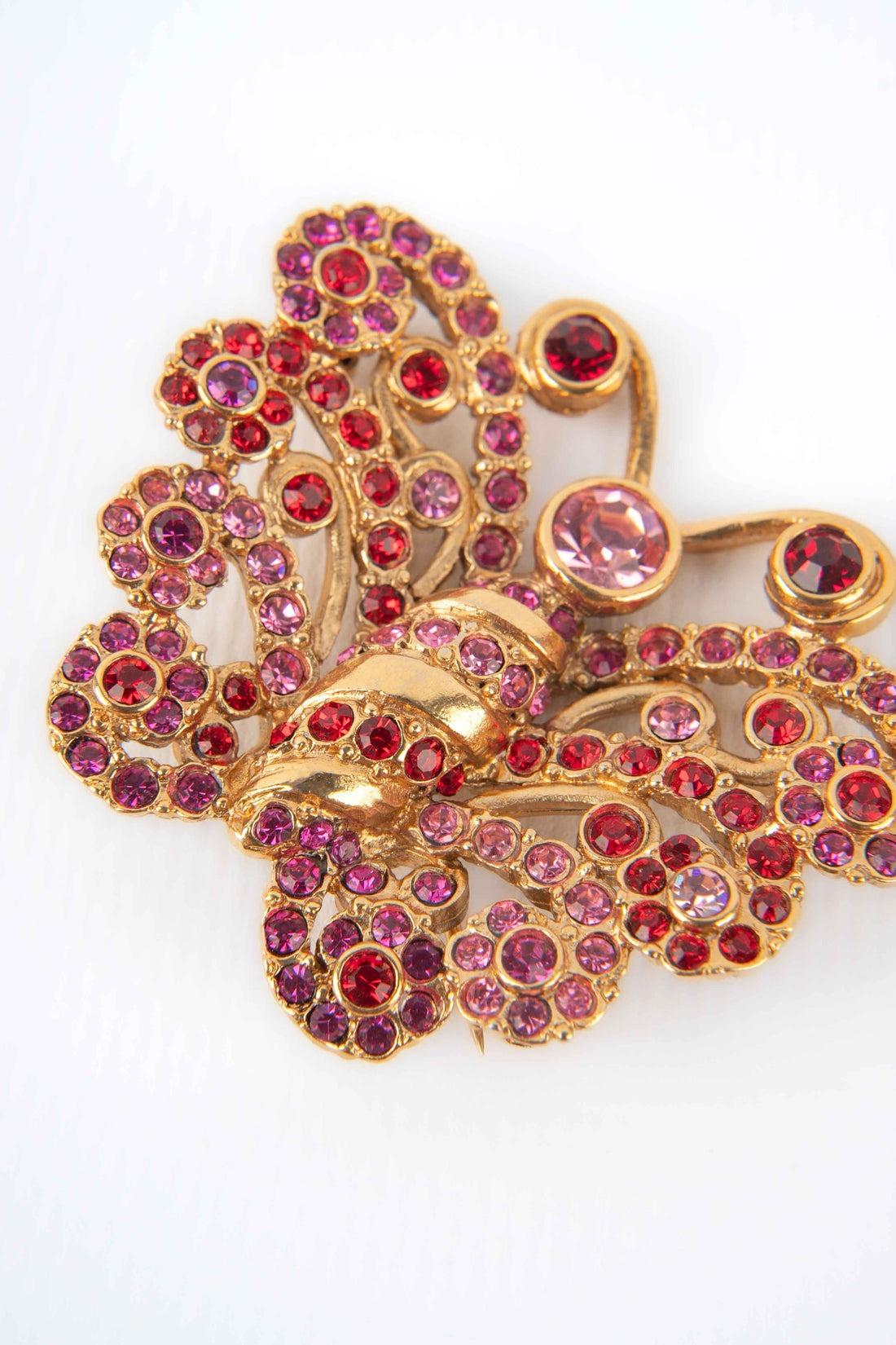 Women's Dior Butterfly Brooch with Pink Rhinestones, 1990s For Sale