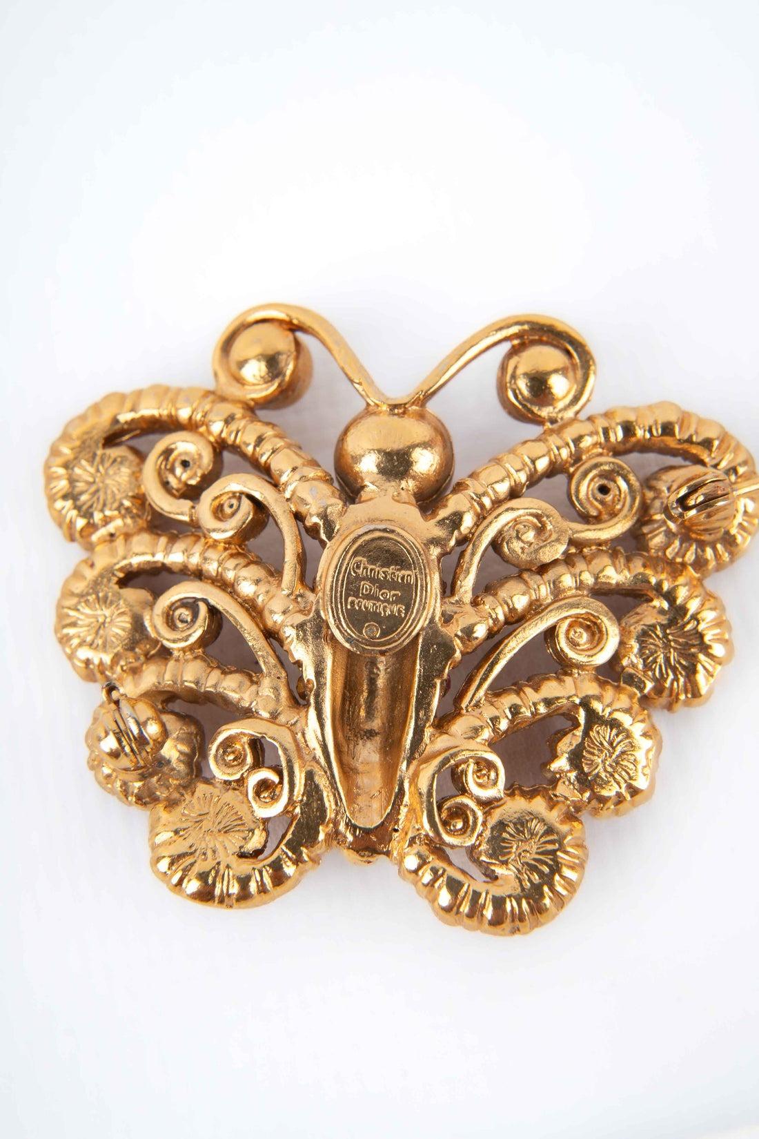 Dior Butterfly Brooch with Pink Rhinestones, 1990s For Sale 1