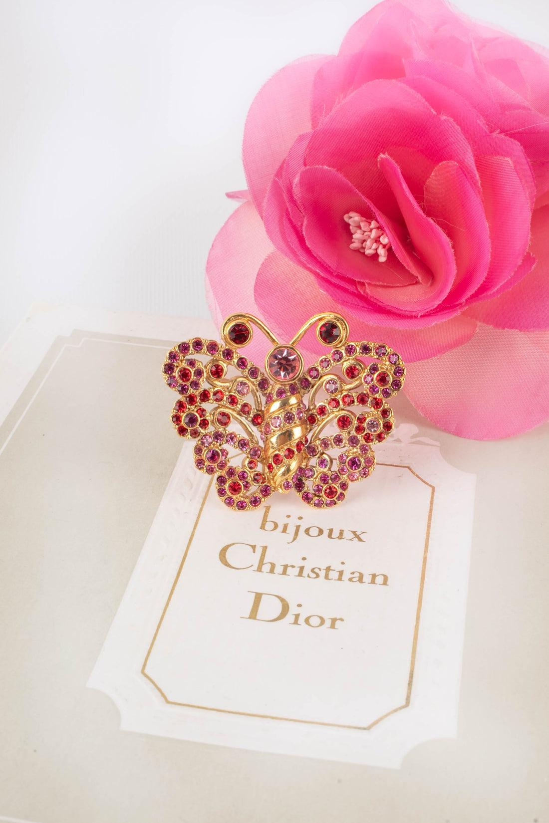 Dior Butterfly Brooch with Pink Rhinestones, 1990s For Sale 3