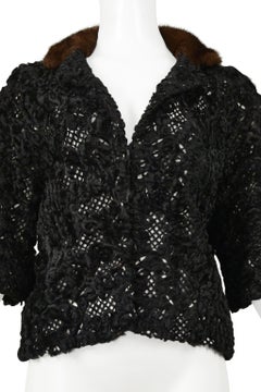 Dior by Galliano Black Laser Cut Mink Jacket with Brown Fur Collar