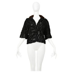 Dior by Galliano Black Laser Cut Mink Jacket with Brown Fur Collar