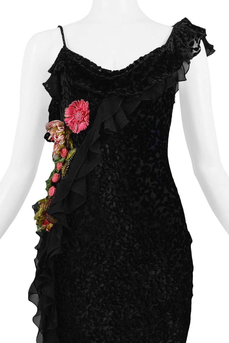 Dior by Galliano Black Velvet Devore Gown with Flowers 2002 at 1stDibs
