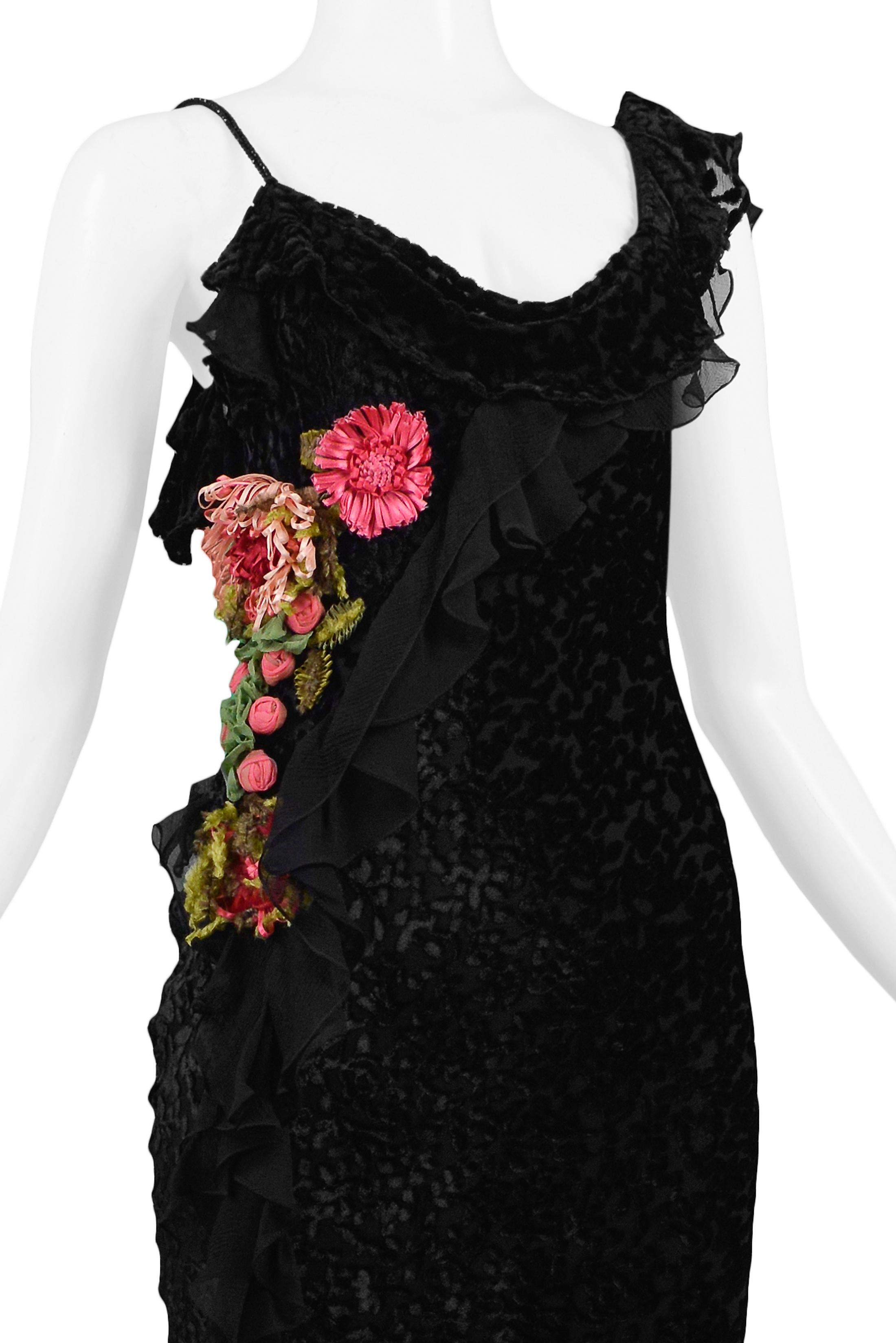 Dior by Galliano Black Velvet Devore Gown with Flowers 2002 In Excellent Condition In Los Angeles, CA
