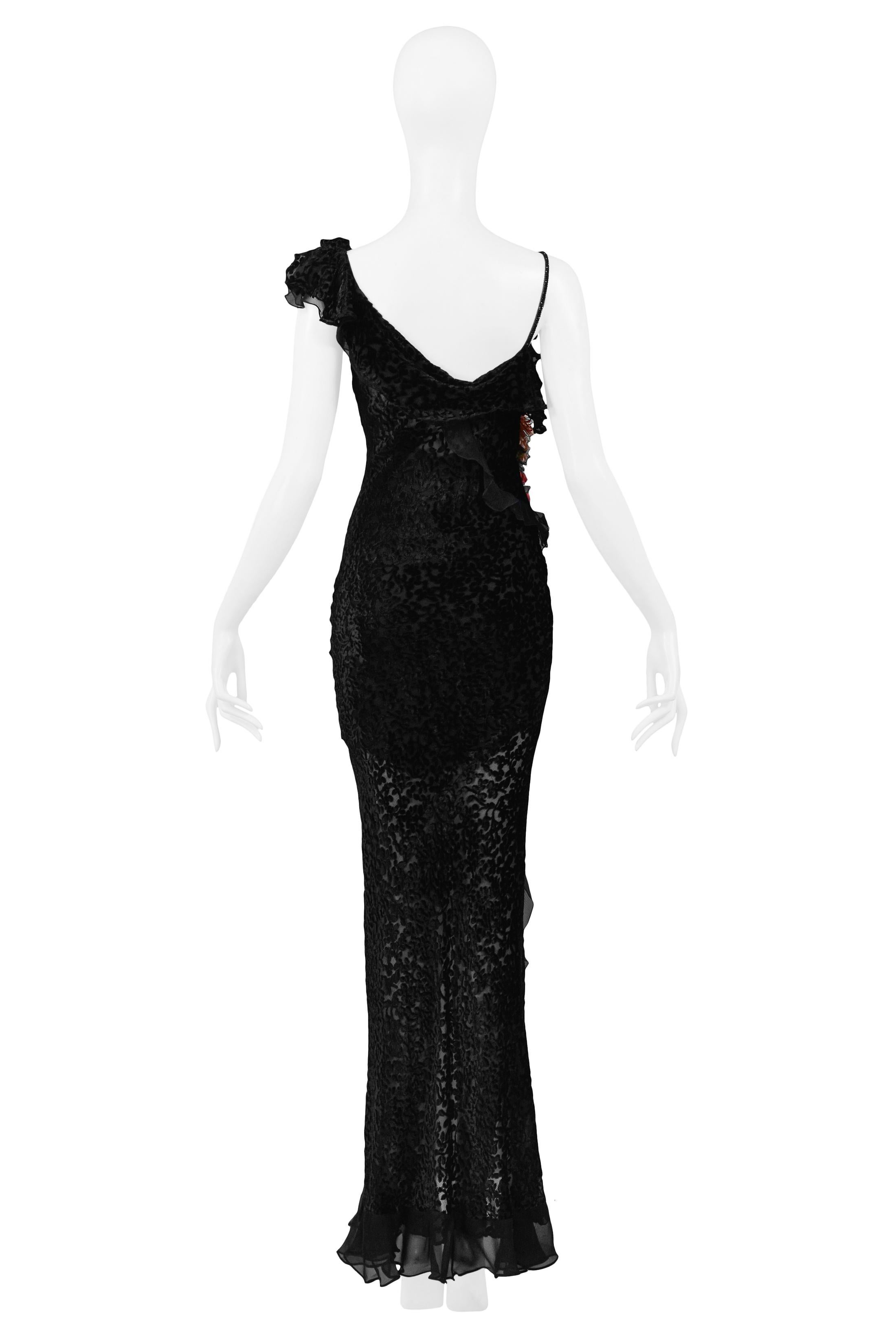 Women's Dior by Galliano Black Velvet Devore Gown with Flowers 2002