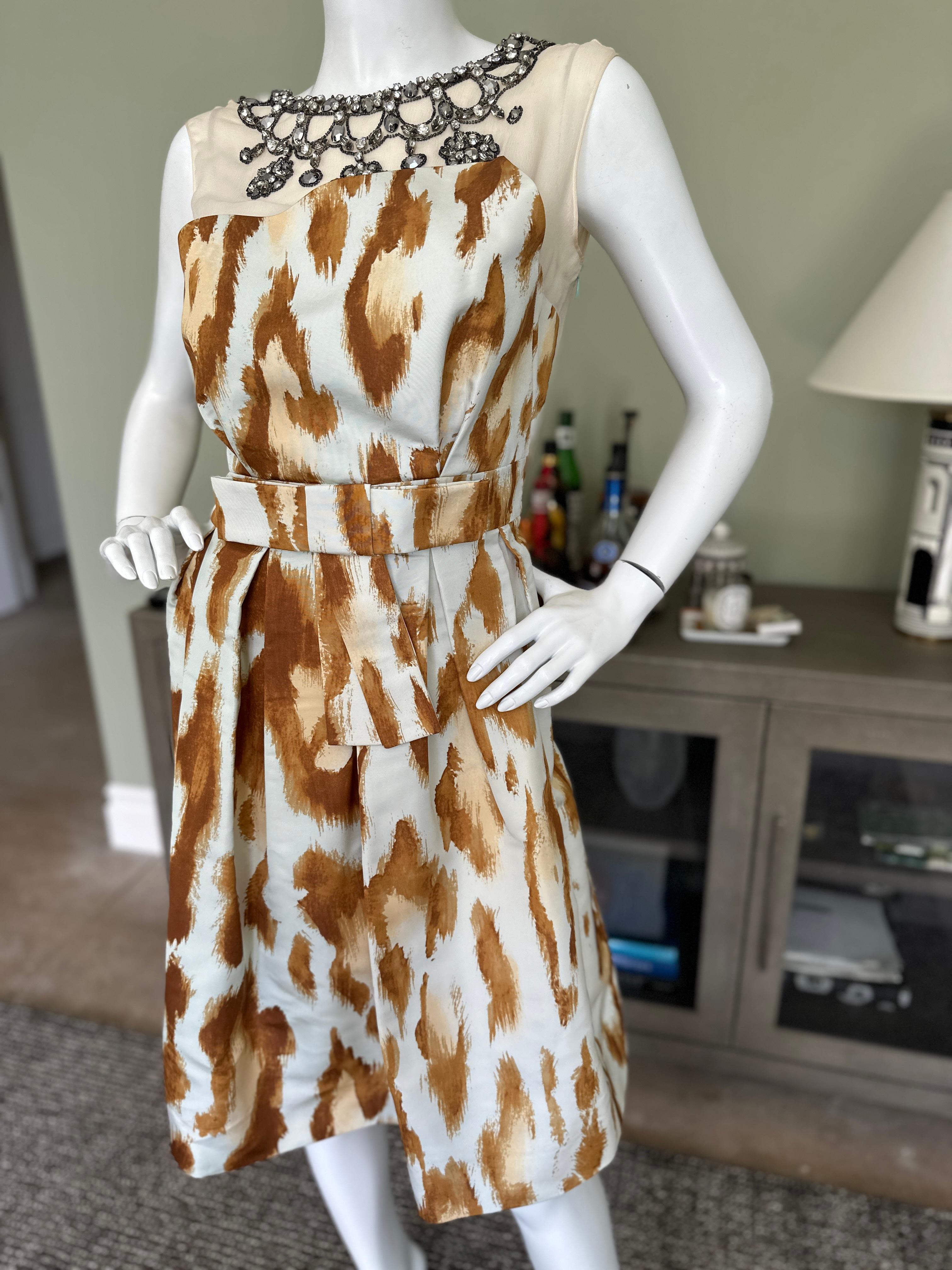 Dior by Galliano Silk Leopard Print Cocktail Dress with Lesage Jeweled Necklace For Sale 6