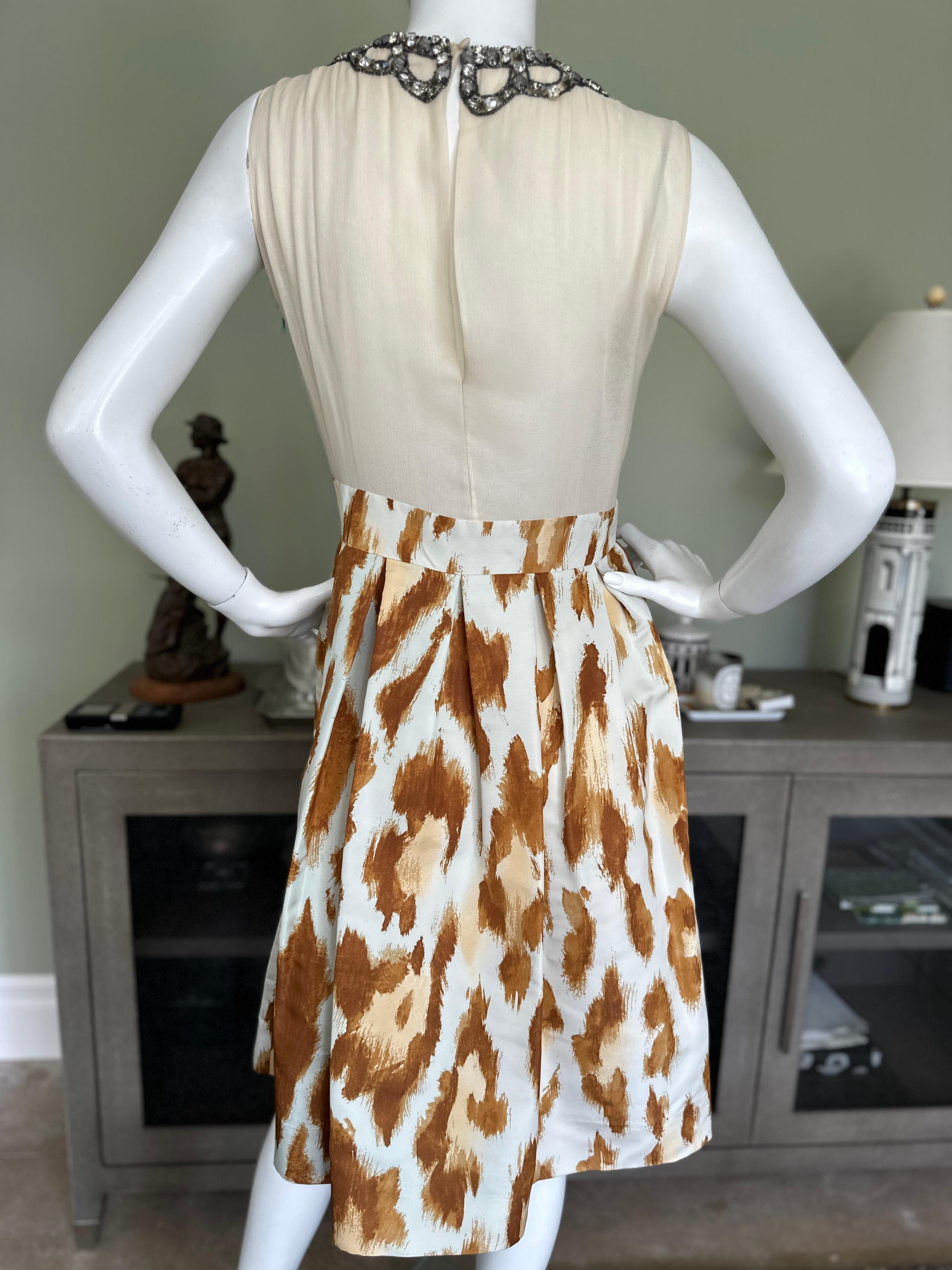 Dior by Galliano Silk Leopard Print Cocktail Dress with Lesage Jeweled Necklace For Sale 7