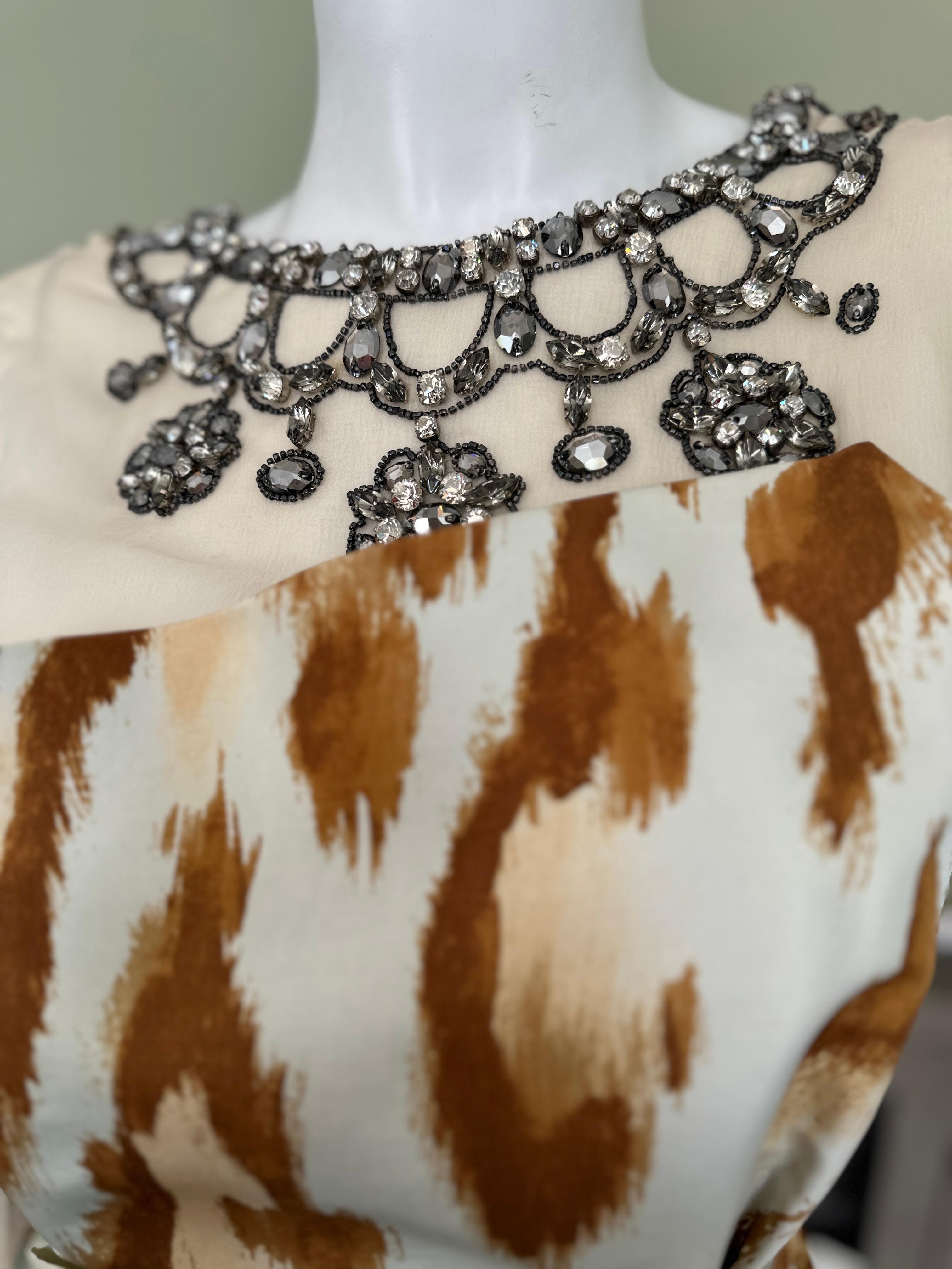 Dior by Galliano Silk Leopard Print Cocktail Dress with Lesage Jeweled Necklace For Sale 1