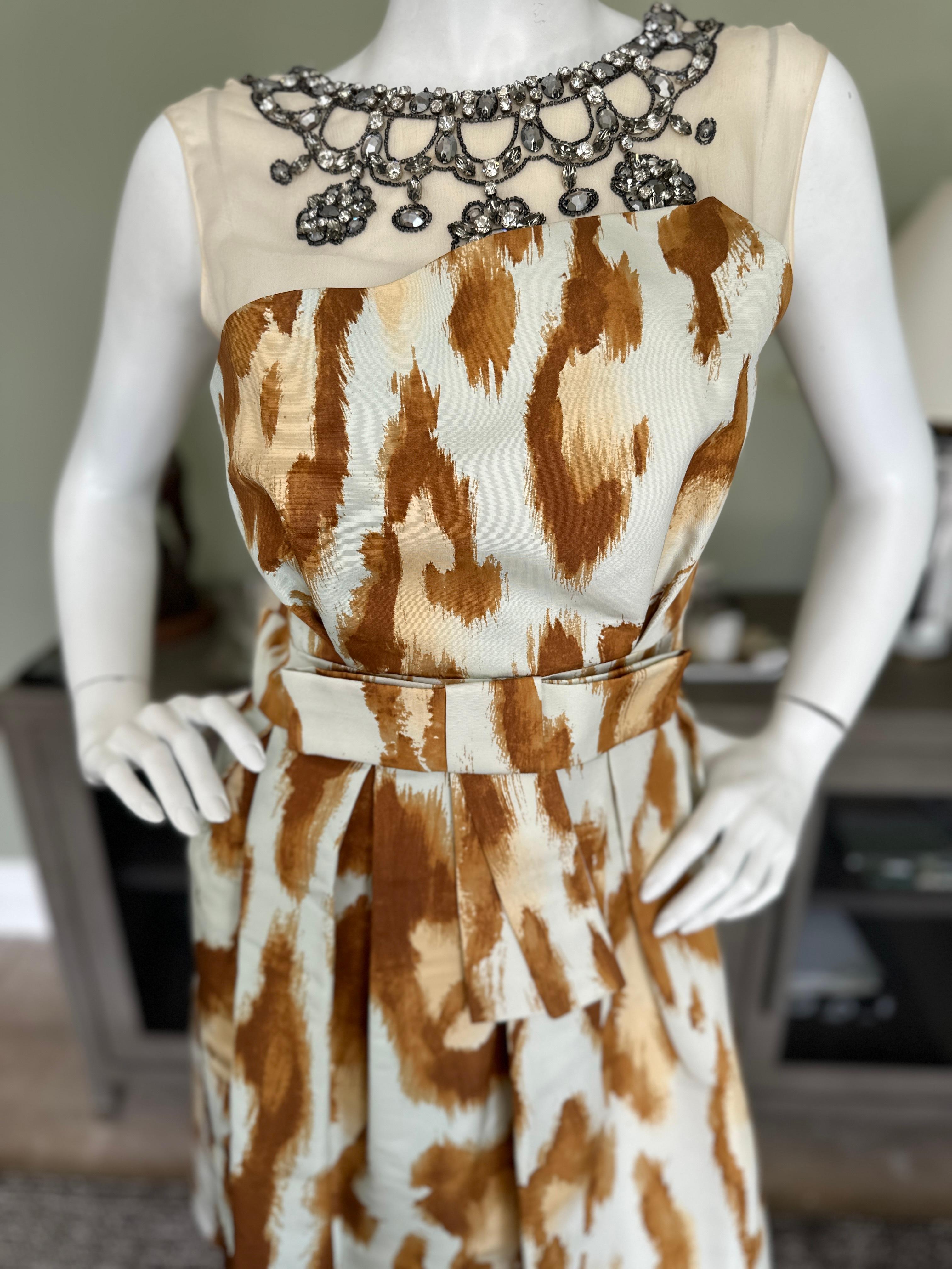 Dior by Galliano Silk Leopard Print Cocktail Dress with Lesage Jeweled Necklace For Sale 2