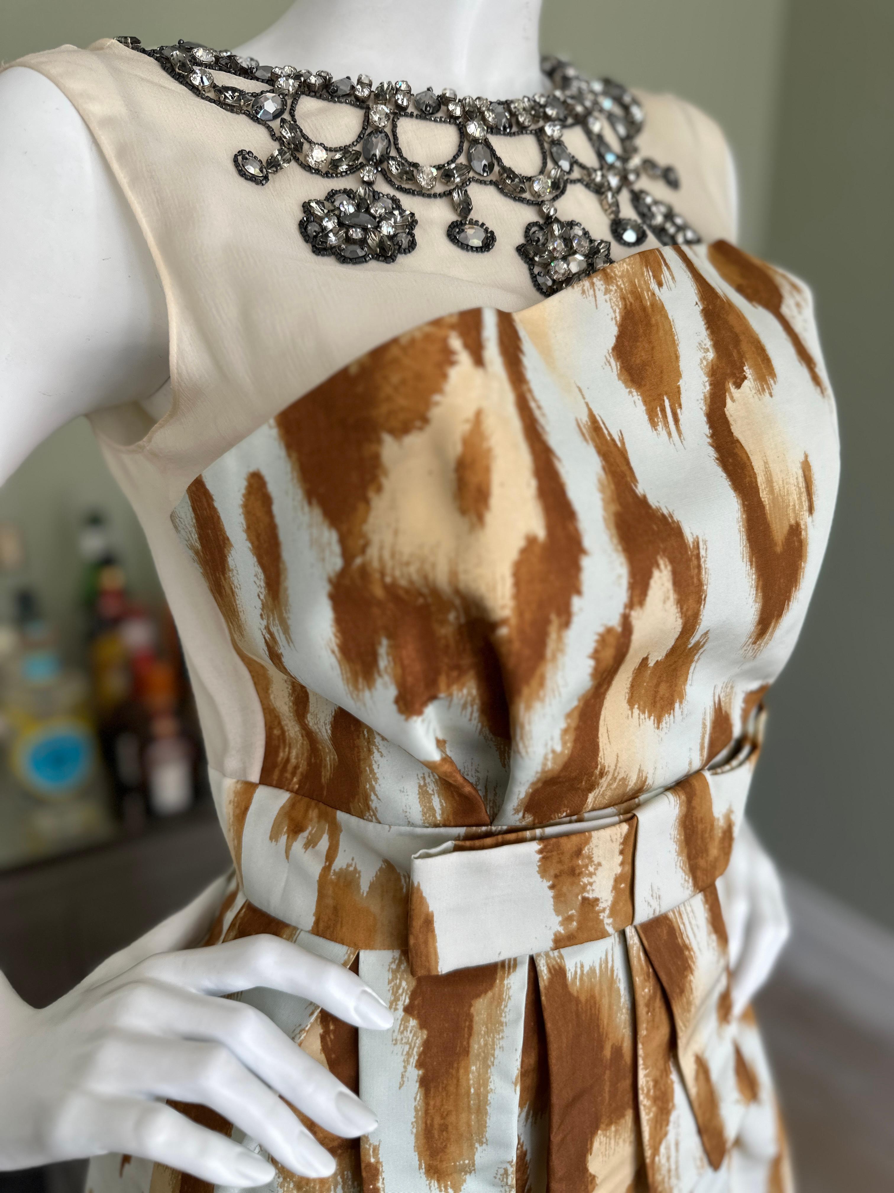 Dior by Galliano Silk Leopard Print Cocktail Dress with Lesage Jeweled Necklace For Sale 4