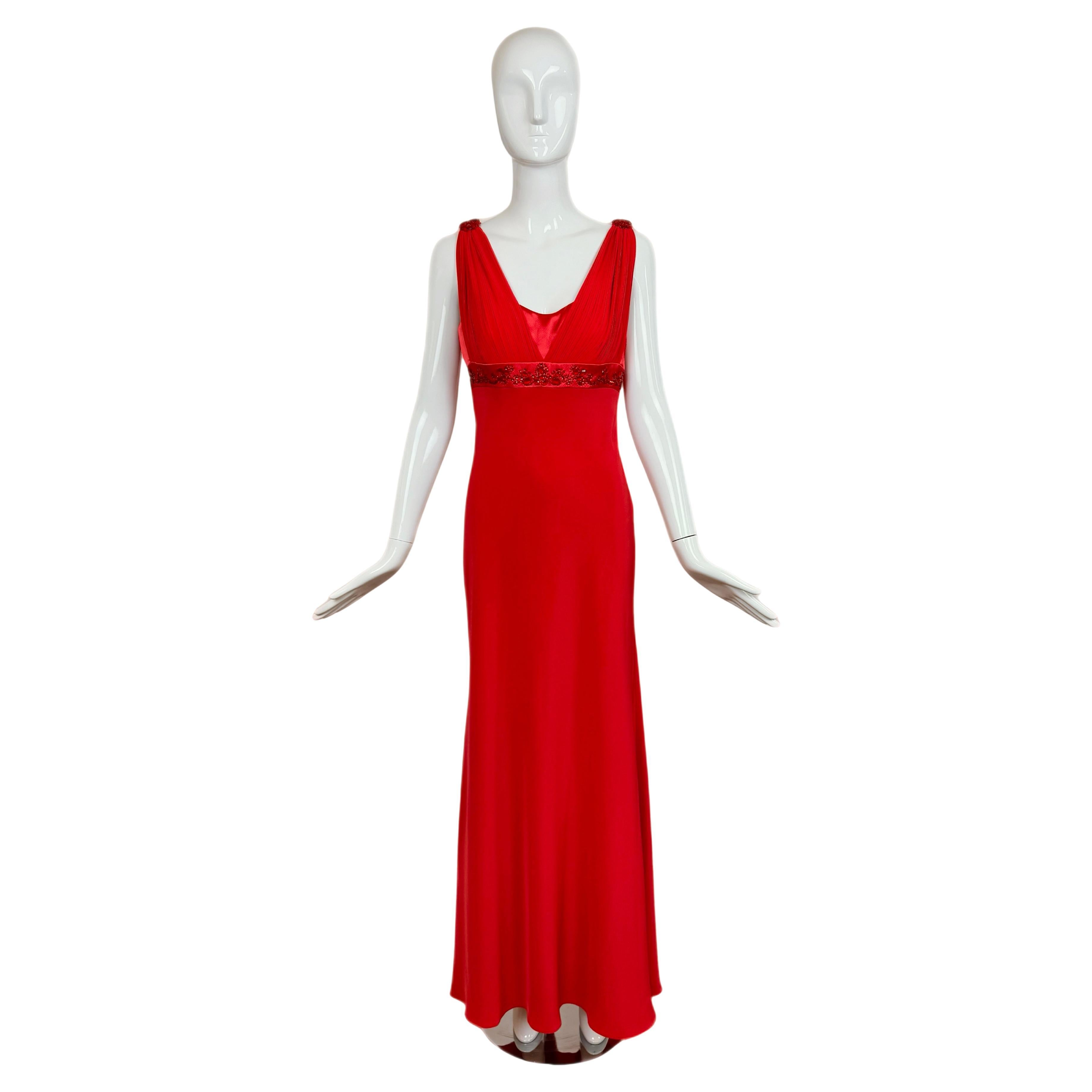 DIOR by GIANFRANCO FERRE 80s/90s Vintage Numbered Hot Red Silk Evening Gown Maxi im Angebot