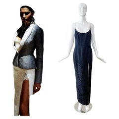 DIOR by JOHN GALLIANO 1998 Vintage Runway Blue Floral Evening Gown w. Pearls