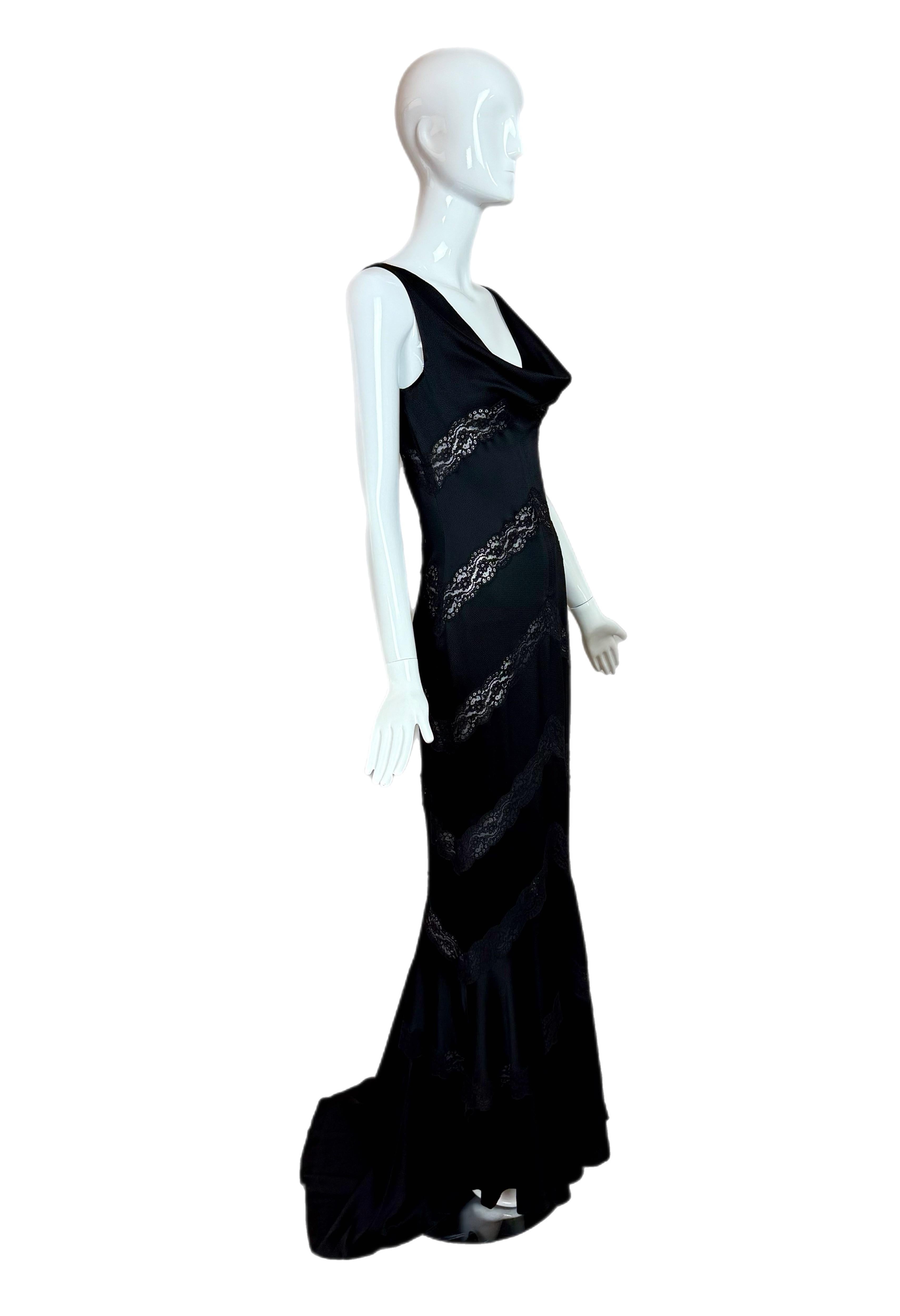 Women's DIOR by JOHN GALLIANO 1999 vintage lace black evening gown maxi dress cowl neck