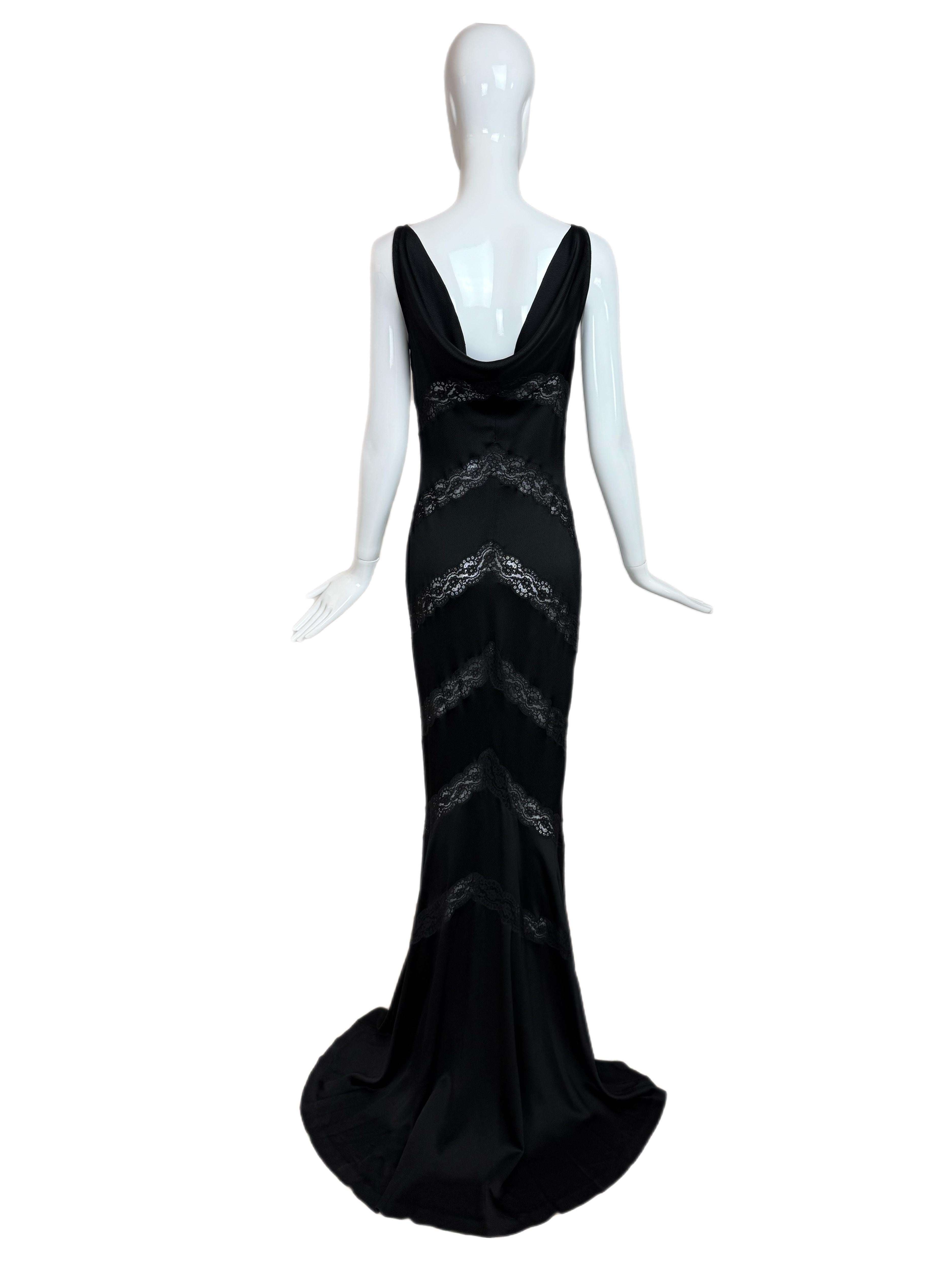 DIOR by JOHN GALLIANO 1999 vintage lace black evening gown maxi dress cowl neck 1