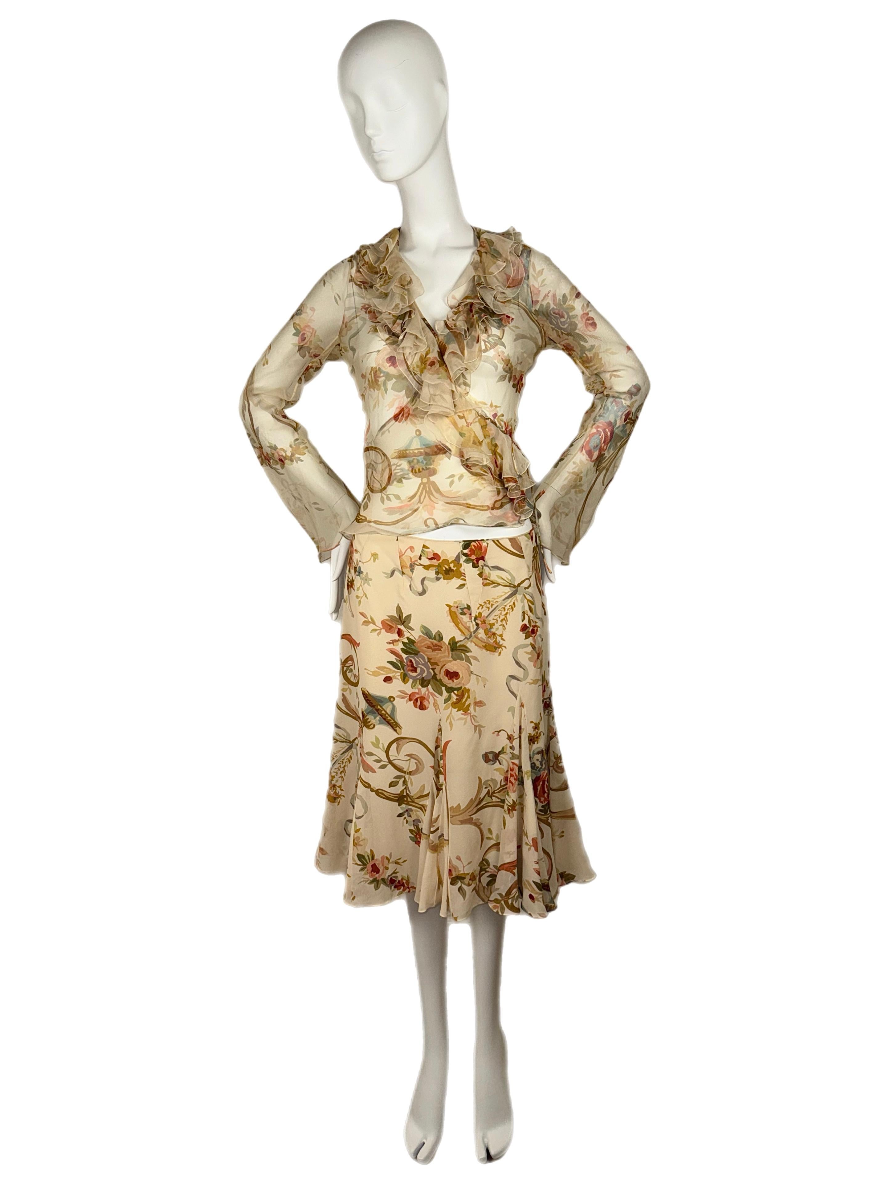 John Galliano for Christian Dior
AW02
Vintage
Runway set
100% Silk
Creamy brown tones
Romantic floral print
Sheer top with opaque skirt
Ruffle blouse with matching pleated skirt
Size F40
Excellent condition, with the exception of one mark under the