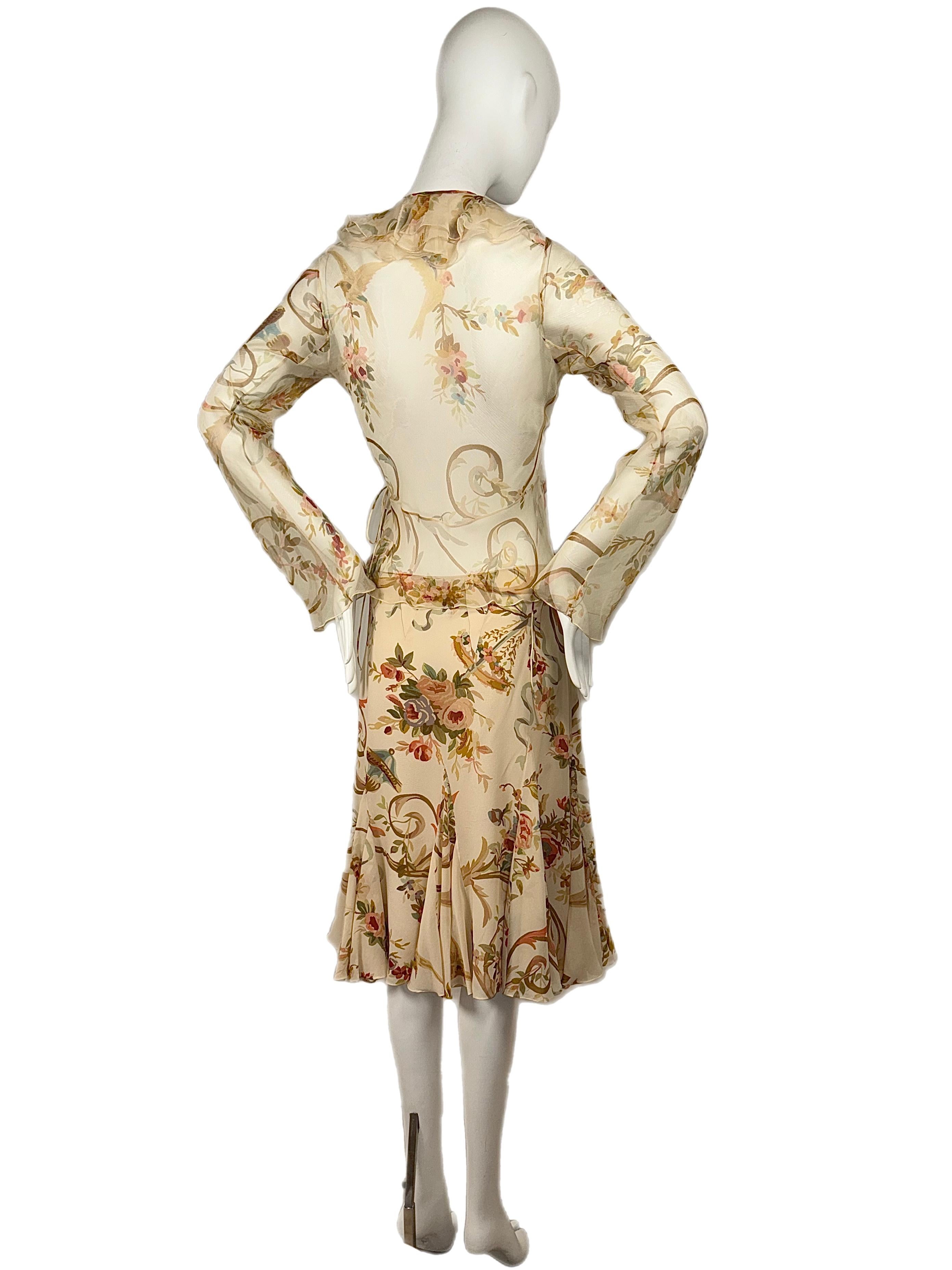 DIOR by JOHN GALLIANO 2002 Vintage Runway Floral Silk Skirt Suit Set In Good Condition In Leonardo, NJ