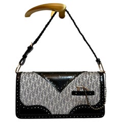 DIOR by JOHN GALLIANO 2004 Vintage Black & Grey Pearl D Trick Bag Runway Style