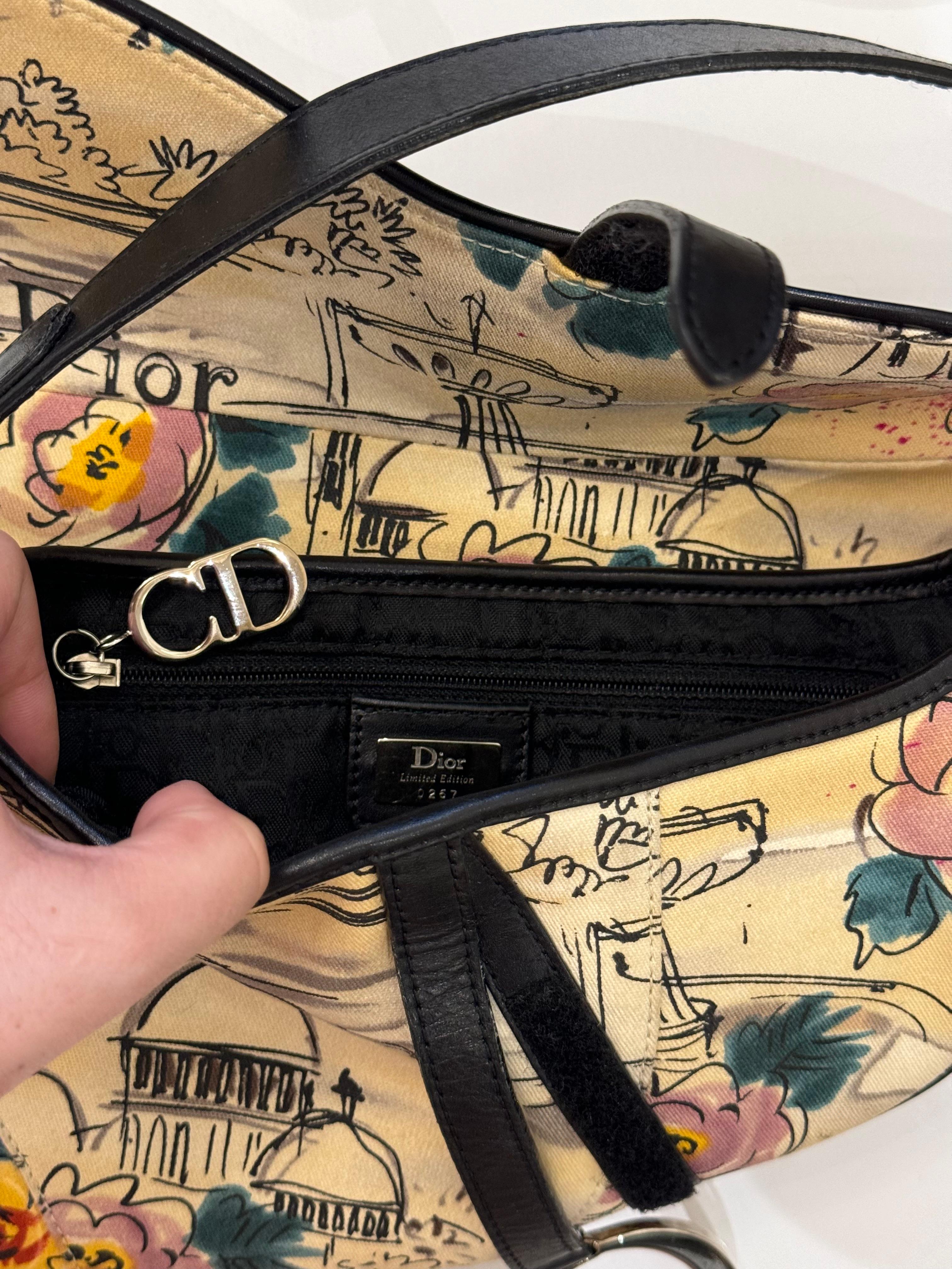 Dior by John Galliano 2005 limited edition Paris 50’s motif print Saddle bag 5
