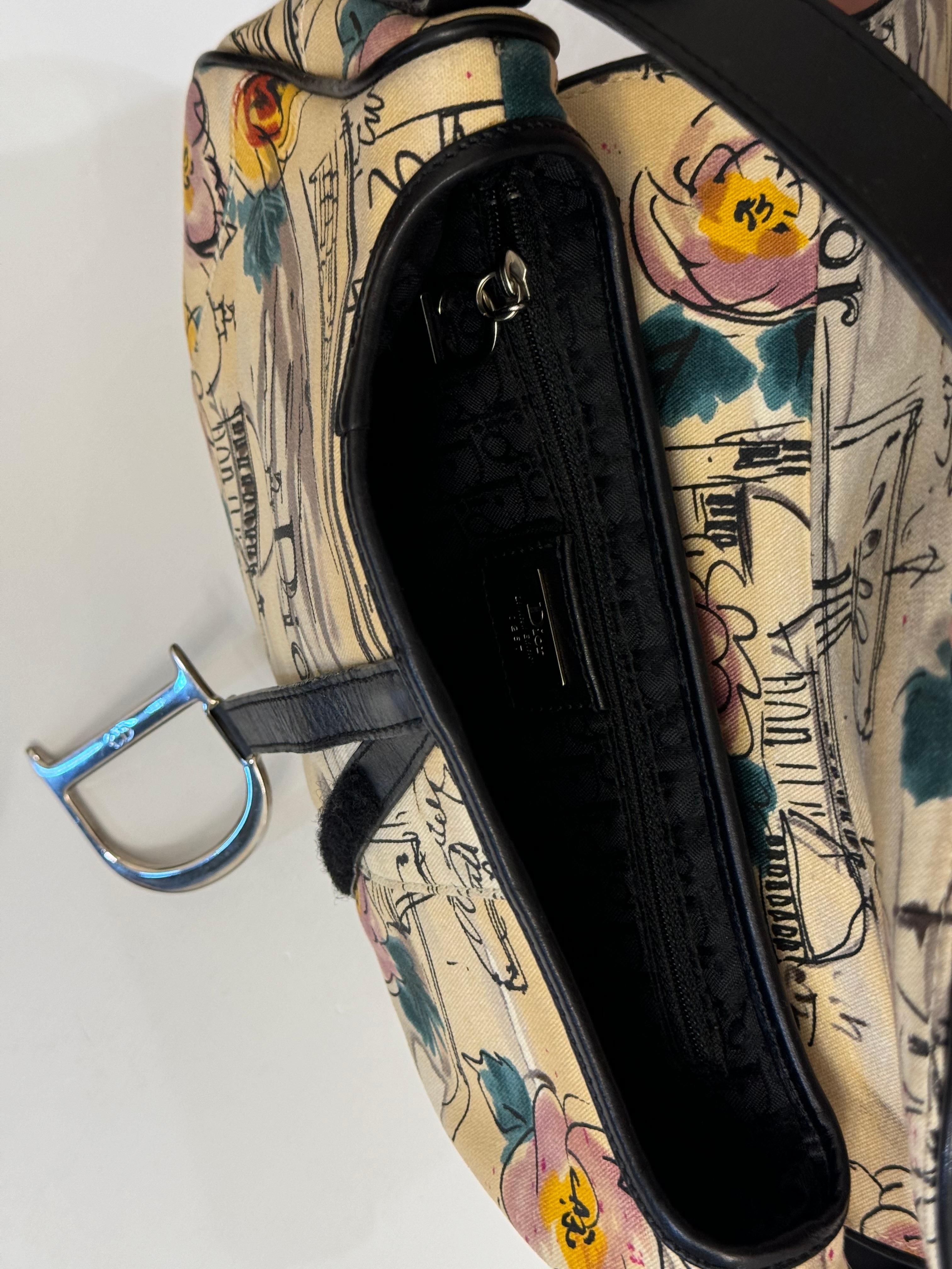 Dior by John Galliano 2005 limited edition Paris 50’s motif print Saddle bag 6