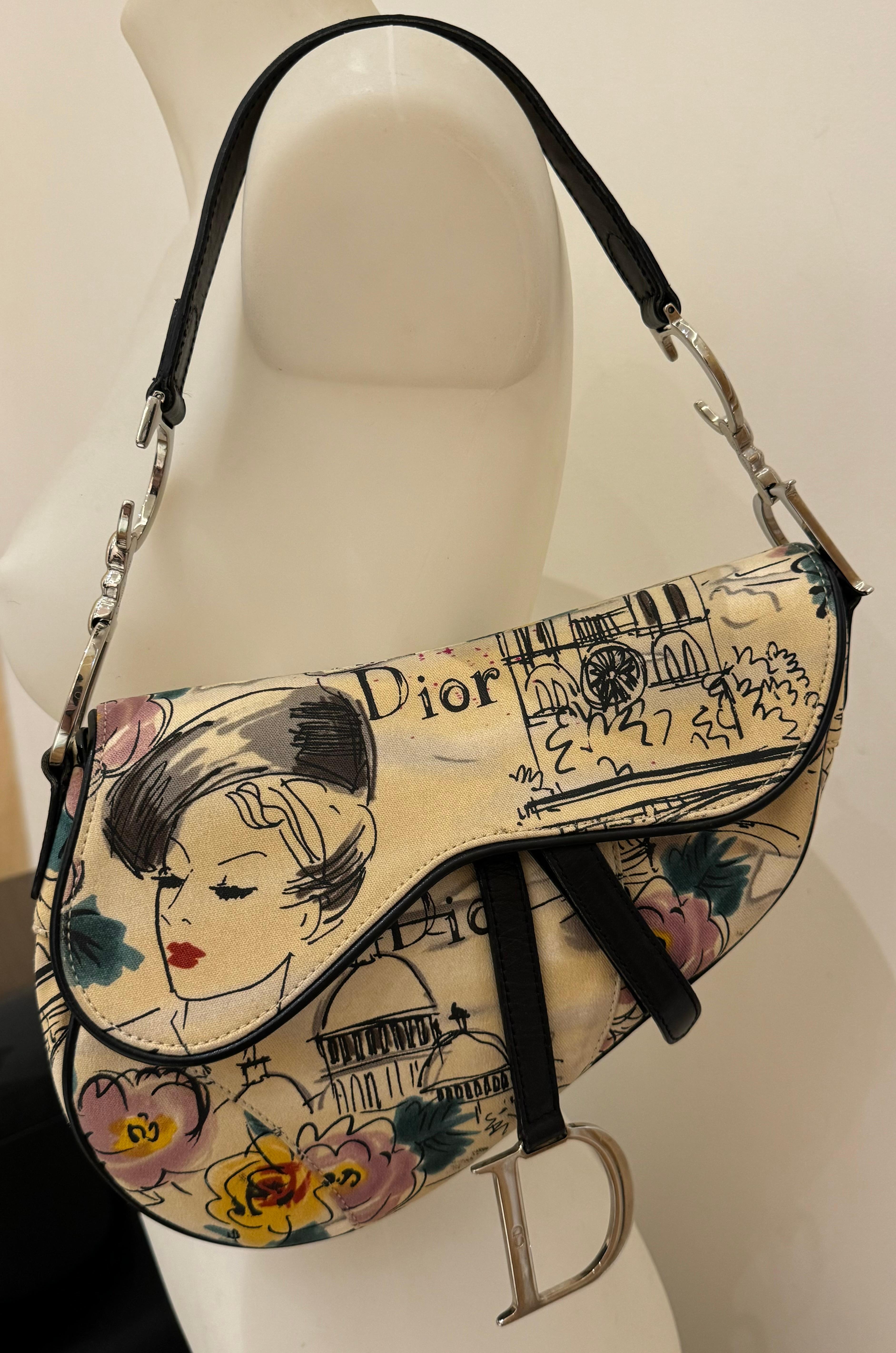 Dior by John Galliano 2005 limited edition Paris 50’s motif print Saddle bag 7