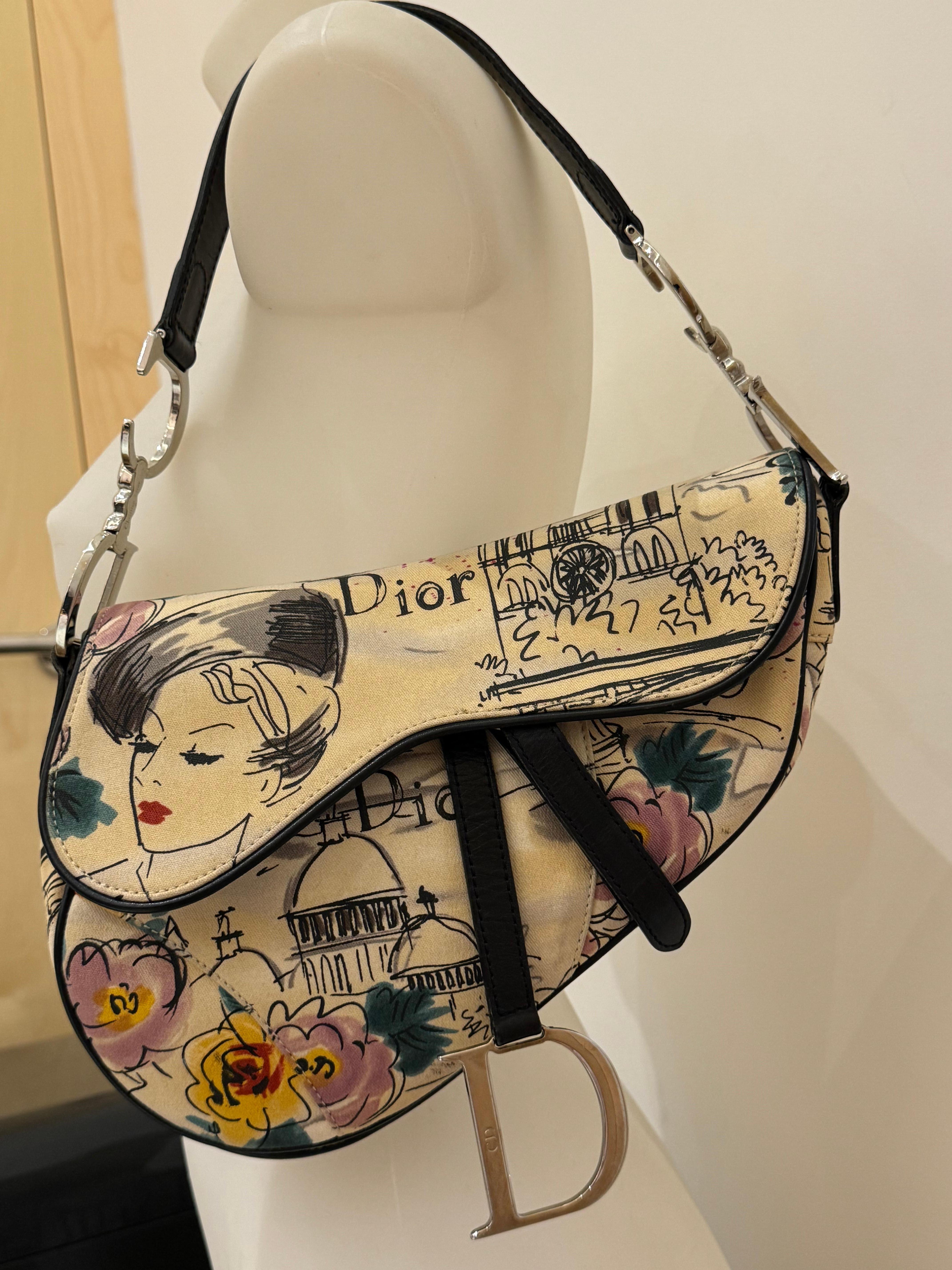 Dior by John Galliano 2005 limited edition Paris 50’s motif print Saddle bag 8