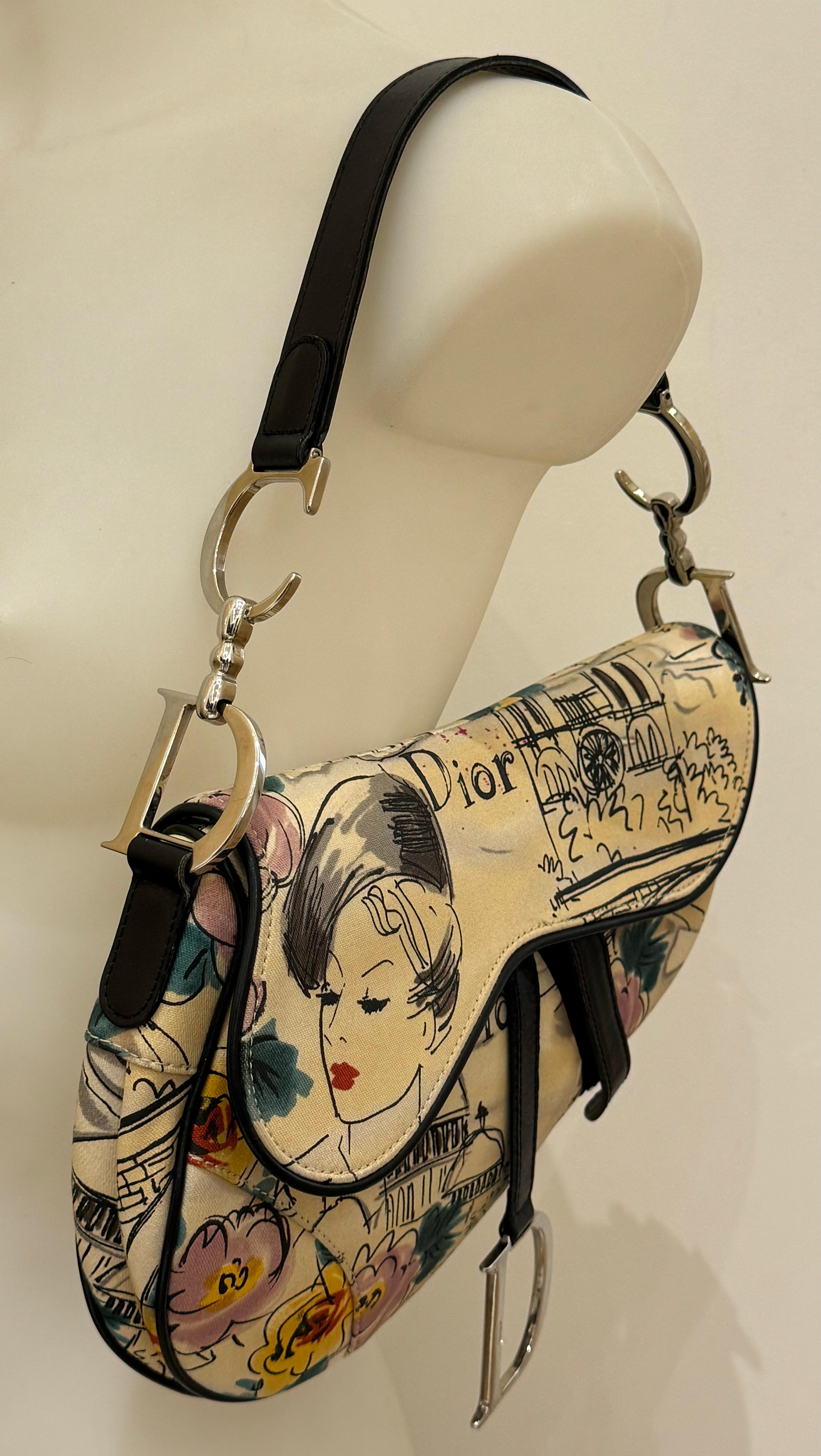 Dior by John Galliano 2005 limited edition Paris 50’s motif print Saddle bag 9
