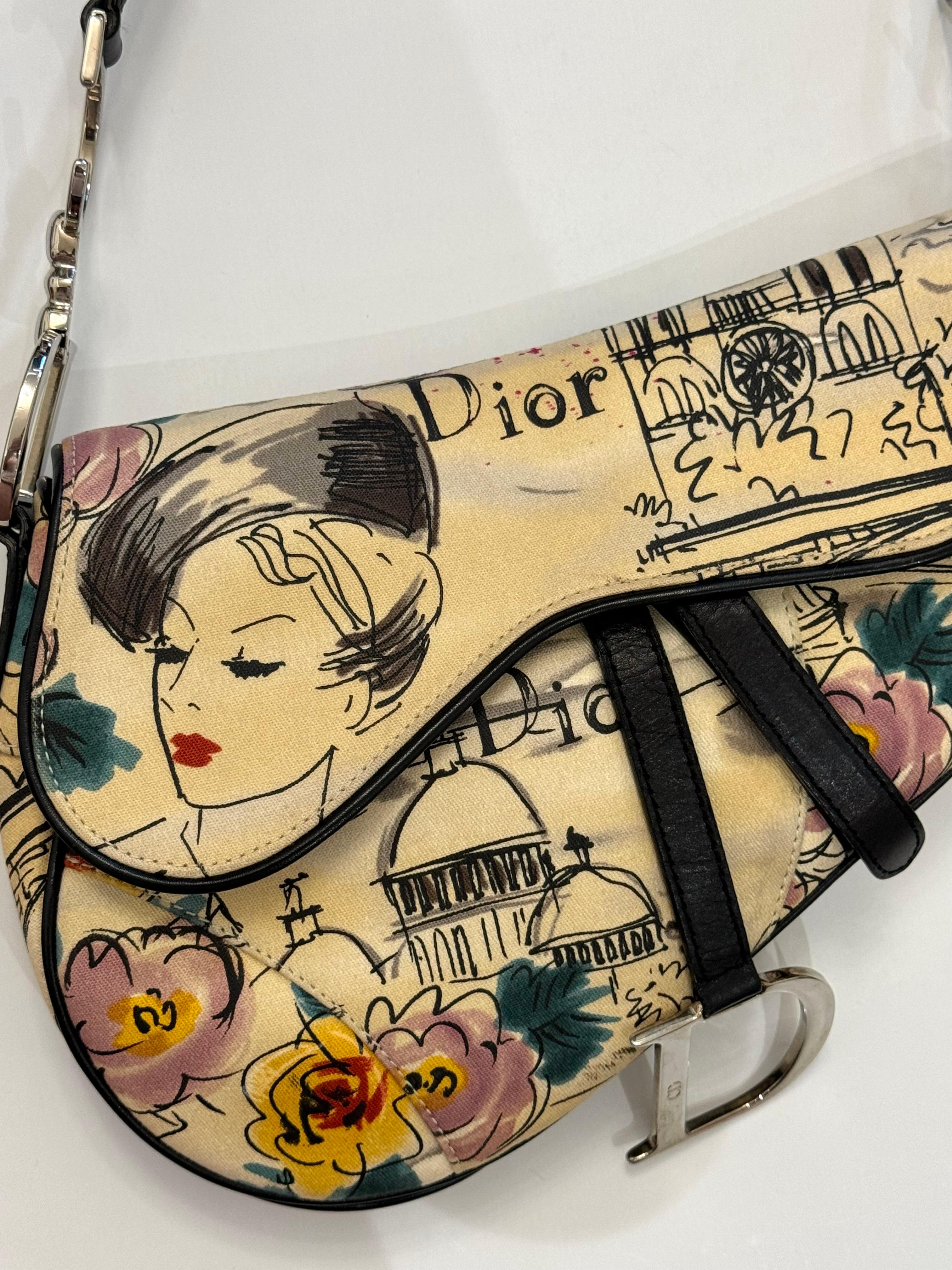 Dior by John Galliano 2005 limited edition Paris 50’s motif print Saddle bag 2