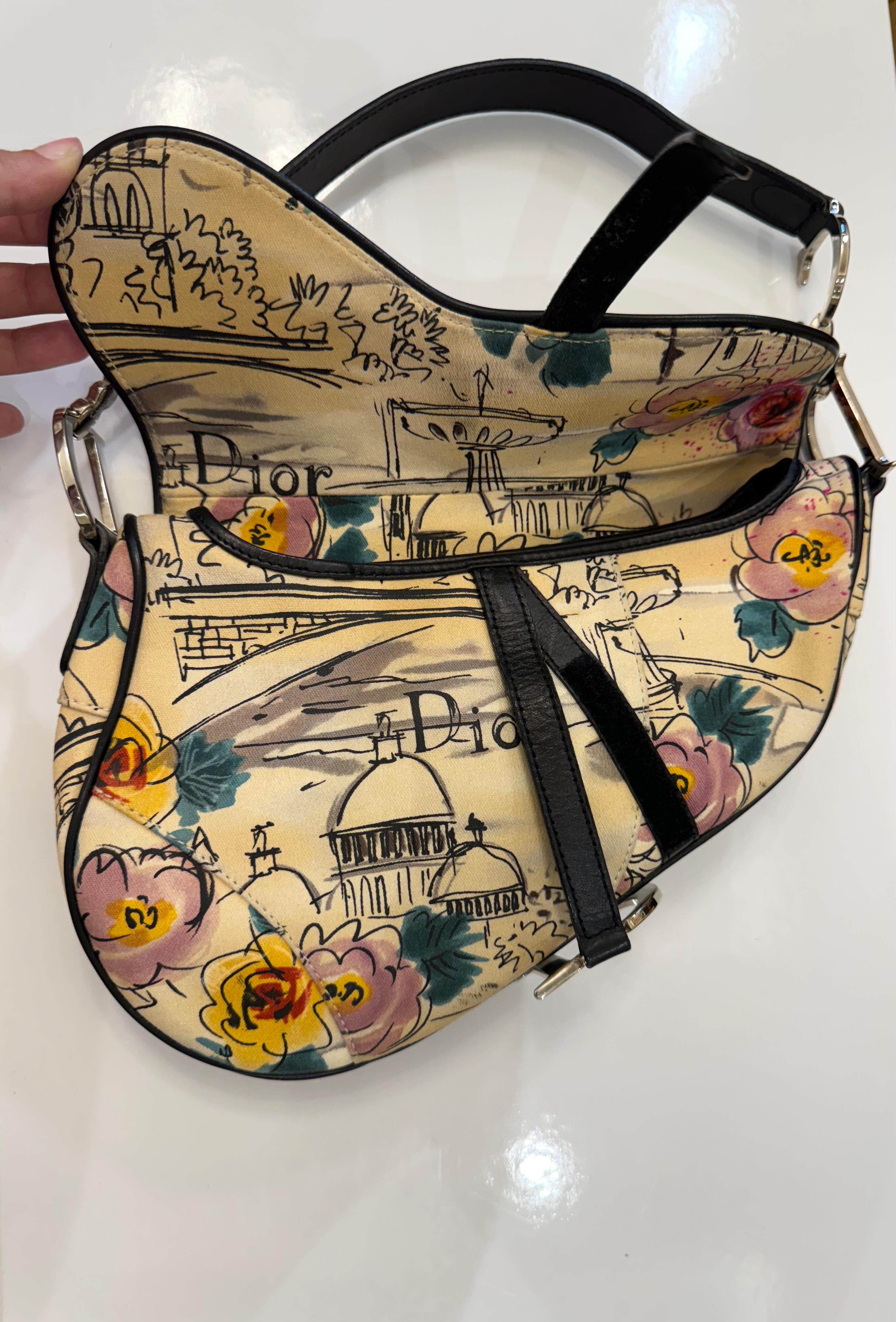 Dior by John Galliano 2005 limited edition Paris 50’s motif print Saddle bag 3