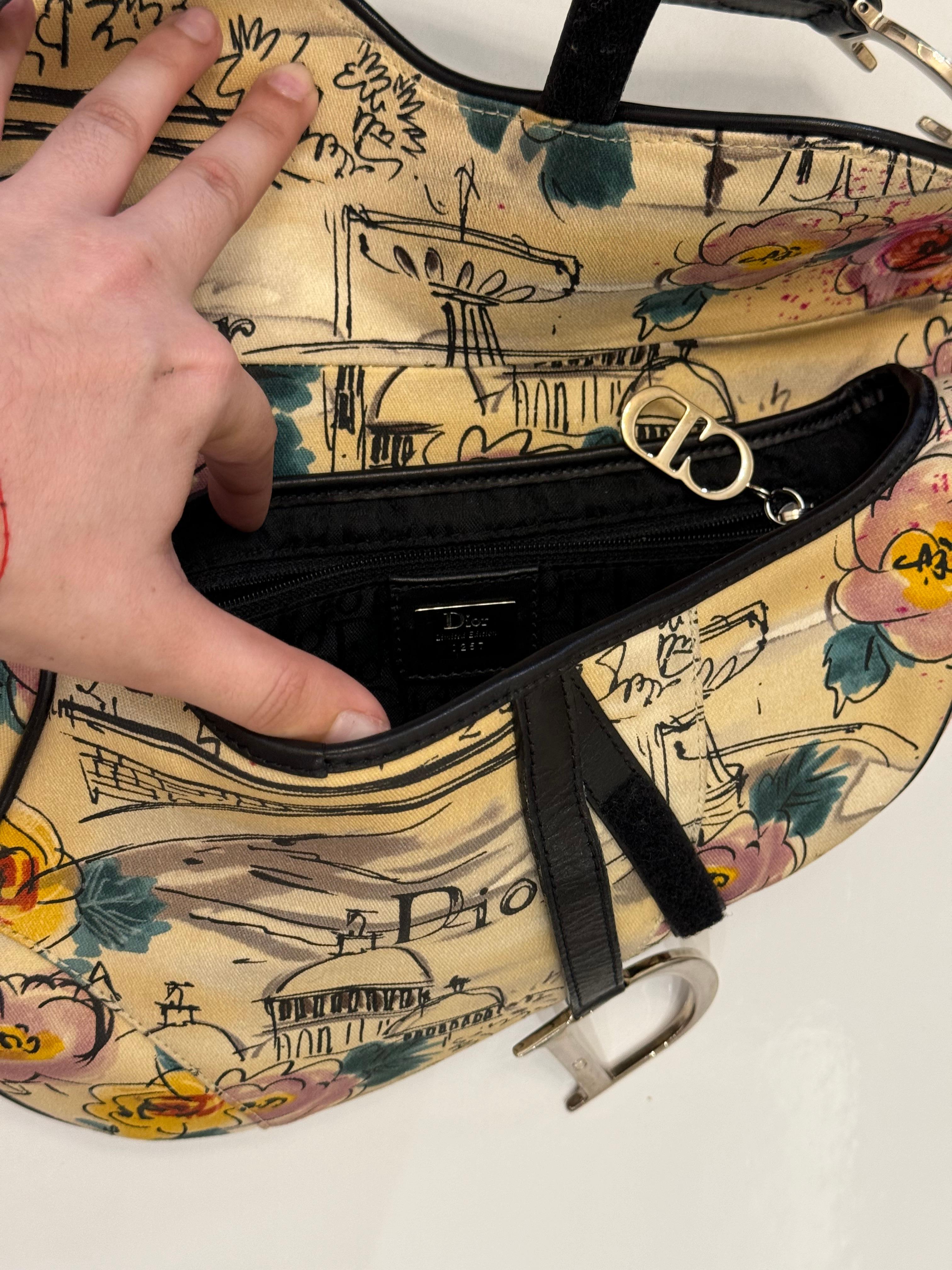 Dior by John Galliano 2005 limited edition Paris 50’s motif print Saddle bag 4